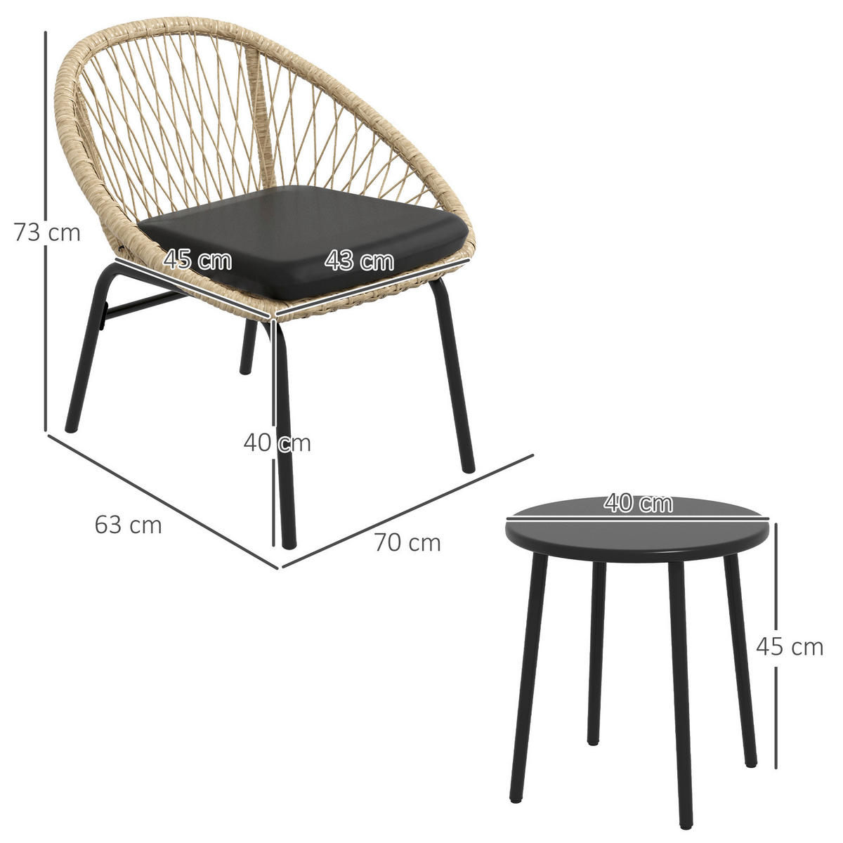 Outsunny Sitzgruppe gelb Polyester B/H/L: ca. 63x70x73 cm Gartenmöbel_Set - gelb (73,00/63,00/70,00cm) - Outsunny