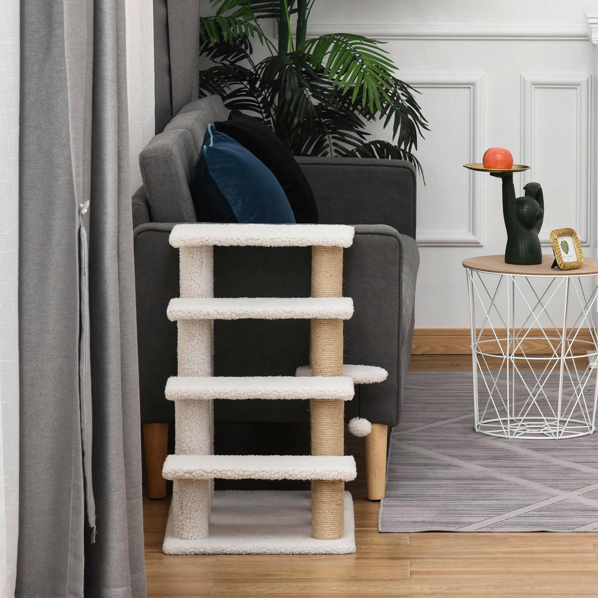 PawHut Haustiertreppe m. Kratzbaum Ball weiß Spanplatte B/H/L: ca. 40x60x64 cm Haustiertreppe - weiß (64,00/40,00/60,00cm) - PawHut