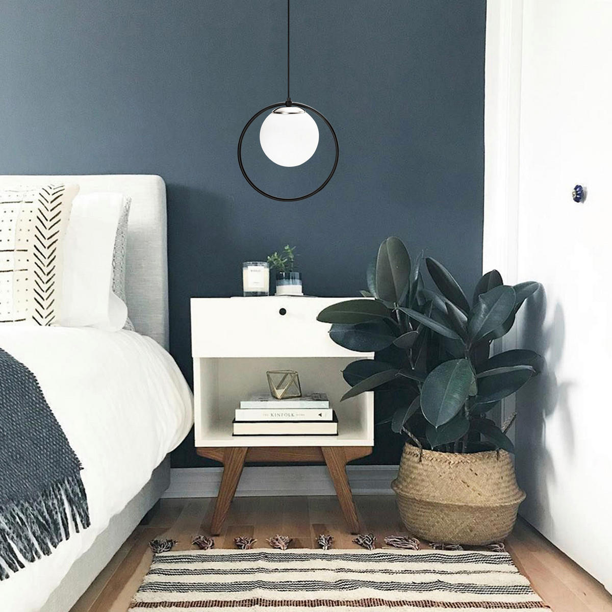 Opviq Pendelleuchte Dolunay schwarz weiß Metall Glas B/H/T/L/D: ca. 15x126x15x26x15 cm E27 1 Brennstellen Dolunay - weiß/schwarz (26,00/15,00/126,00cm) - Opviq