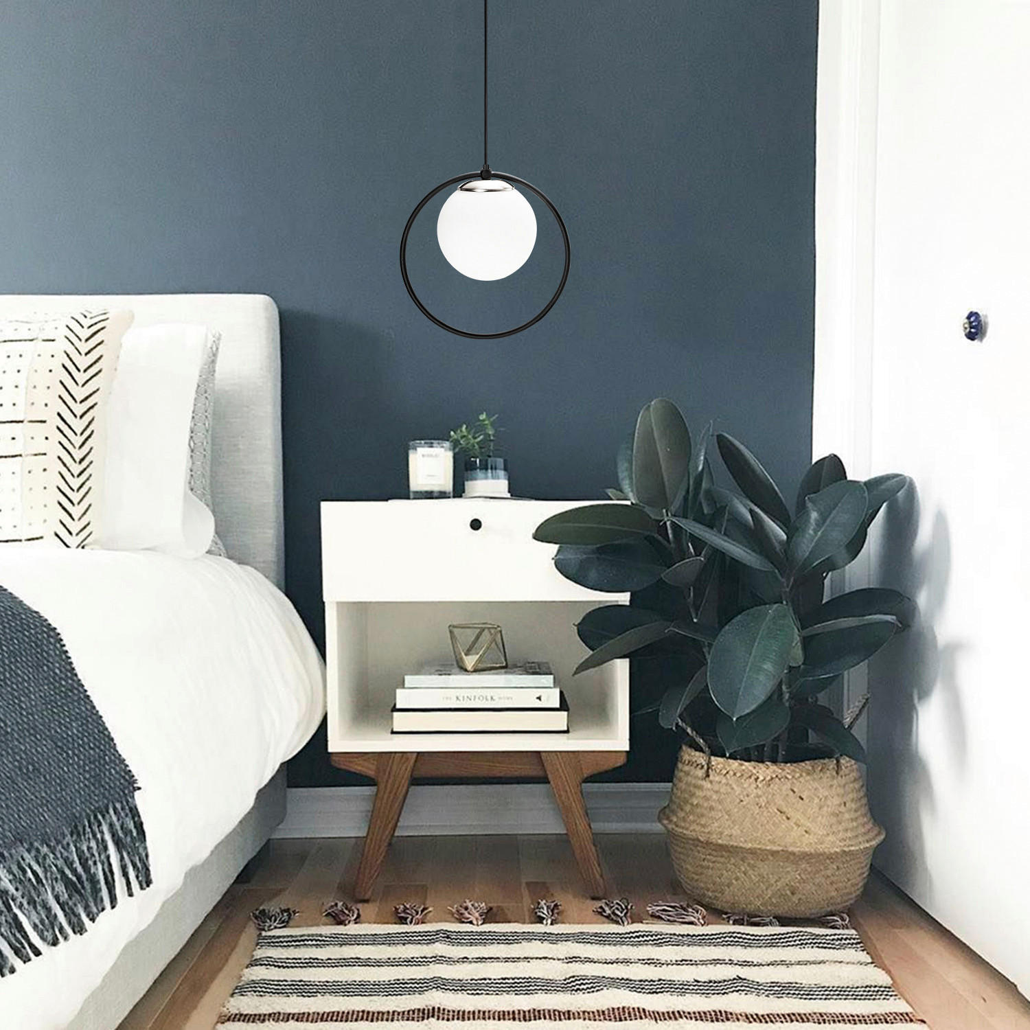 Thumbnail - Opviq Pendelleuchte Dolunay schwarz weiß Metall Glas B/H/T/L/D: ca. 15x126x15x26x15 cm E27 1 Brennstellen