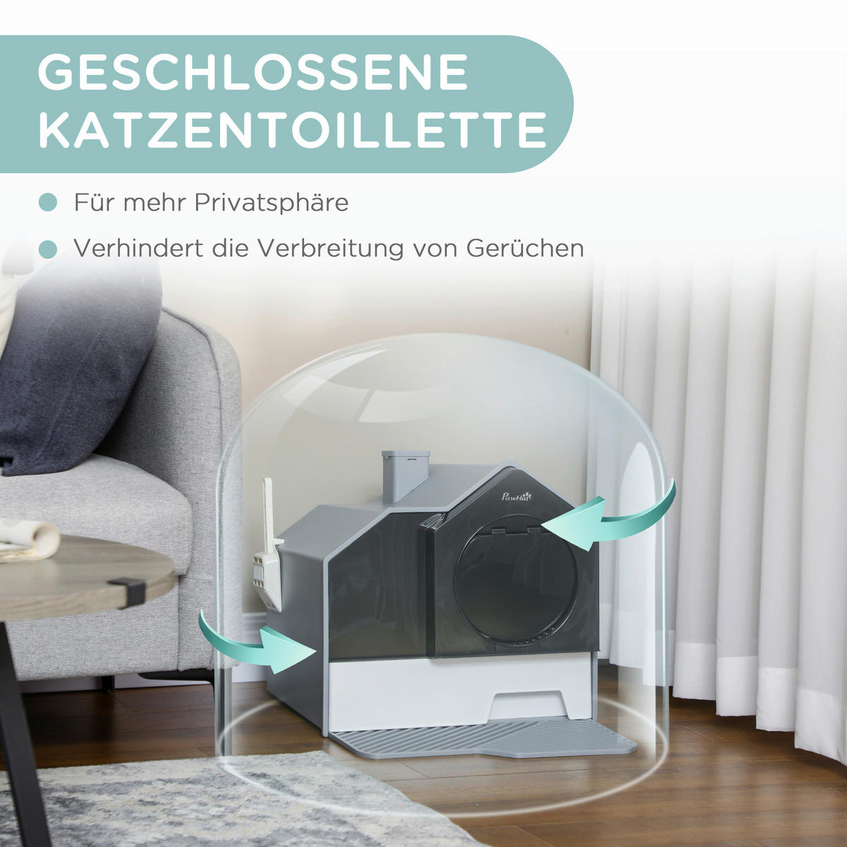 PawHut Katzen-Zubehör grau Polypropylen B/H/L: ca. 45x47x42 cm Katzentoilette - grau (42,00/45,00/47,00cm) - PawHut