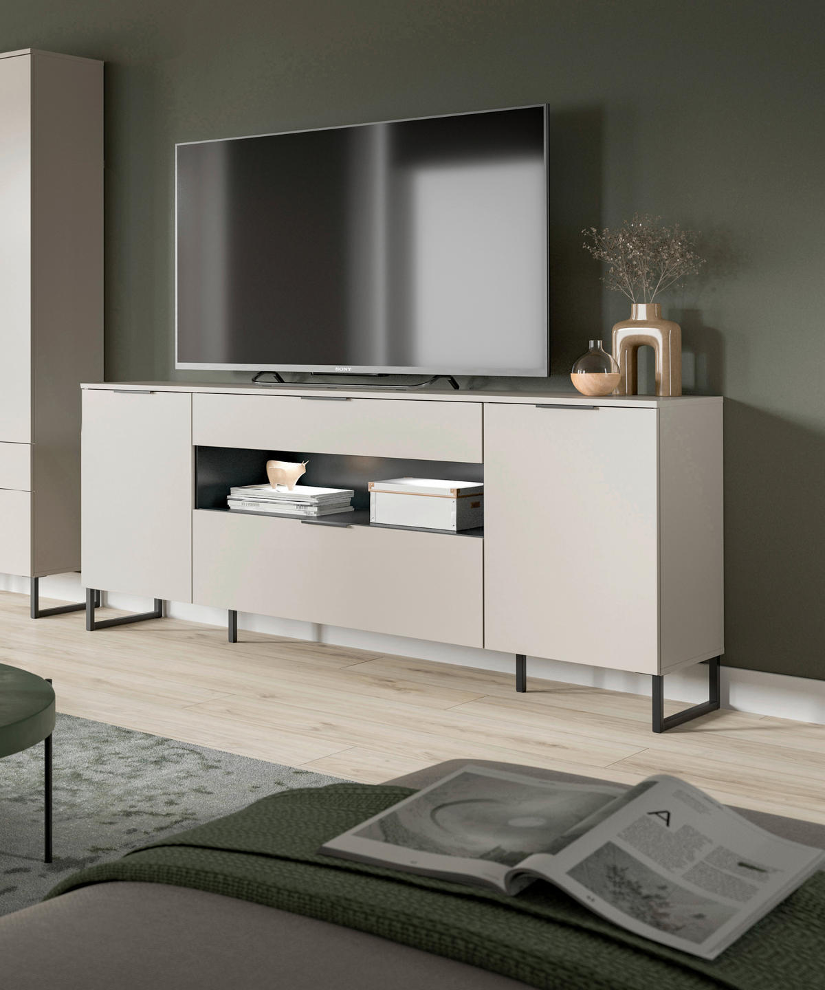 Sideboard Noida Kaschmirgrau Nachbildung schwarz B/H/T: ca. 80x185x41 cm Noida - schwarz (80,00/185,00/41,00cm) - xonox.home