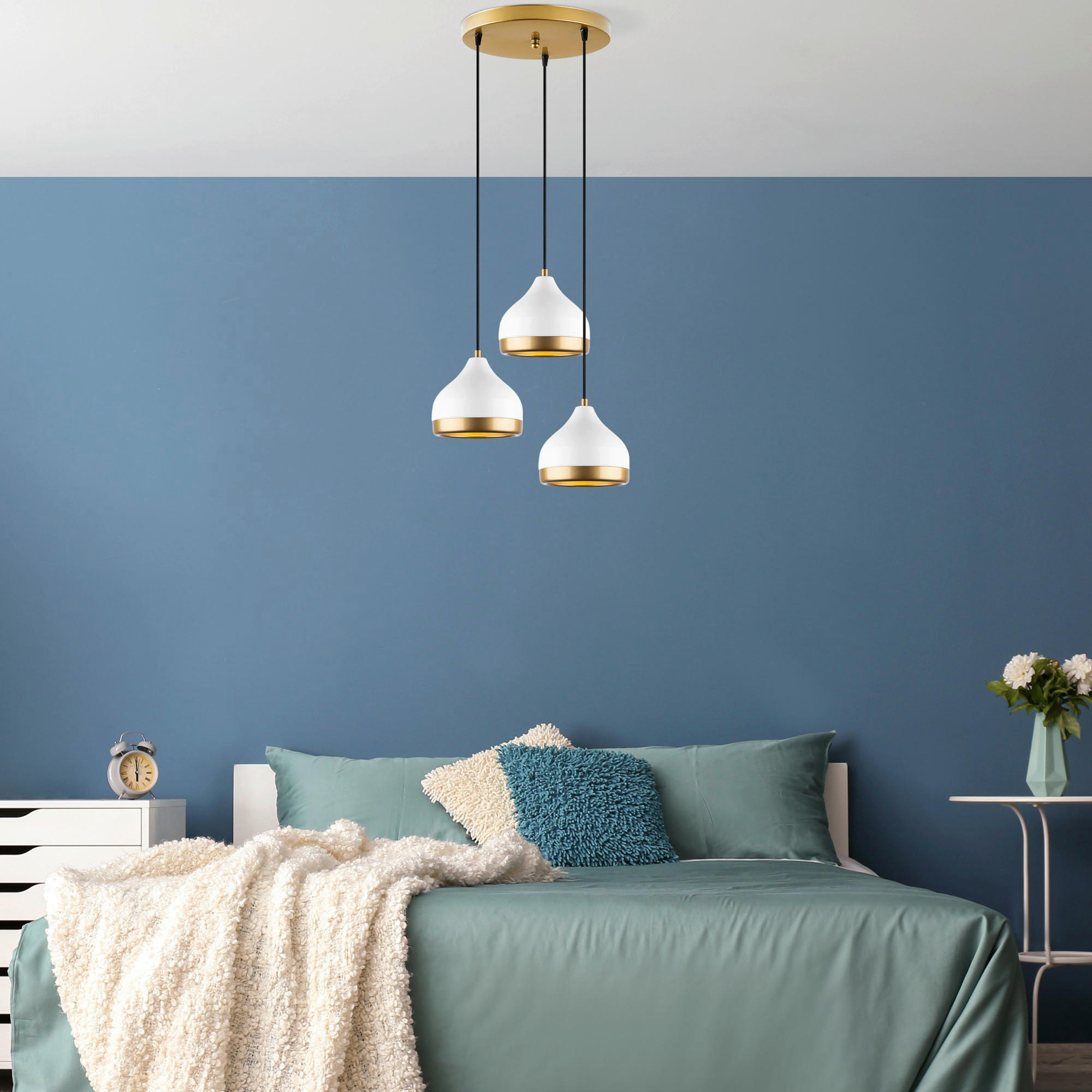 Thumbnail - Opviq Pendelleuchte Yldo weiß B/H/T/L: ca. 37x111x17x37 cm E27 3 Brennstellen