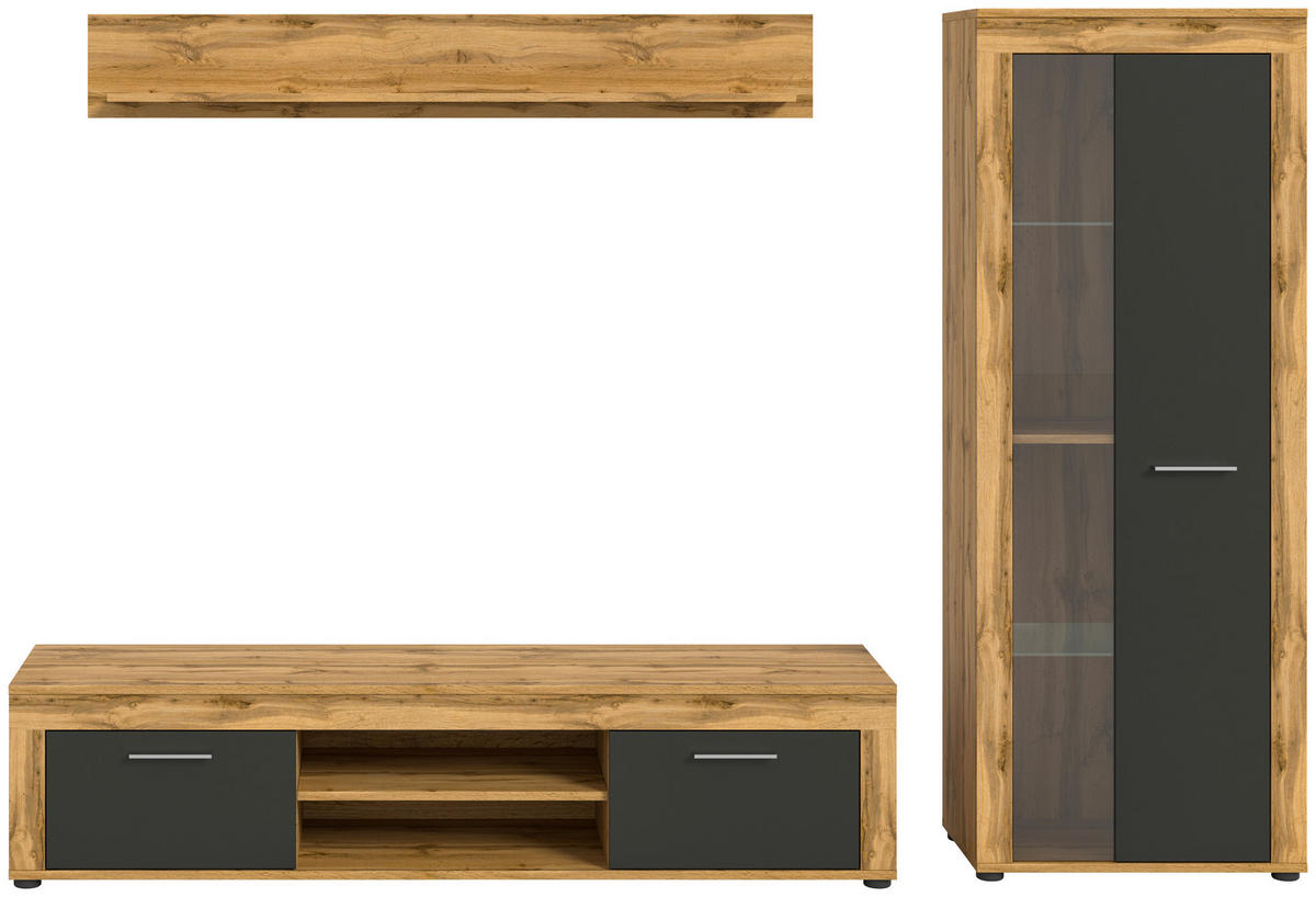 Wohnwand Jam Eiche Wotan Nachbildung grau B/H/T: ca. 235x159x35 cm Jam - Eiche/grau (235,00/159,00/35,00cm) - xonox.home