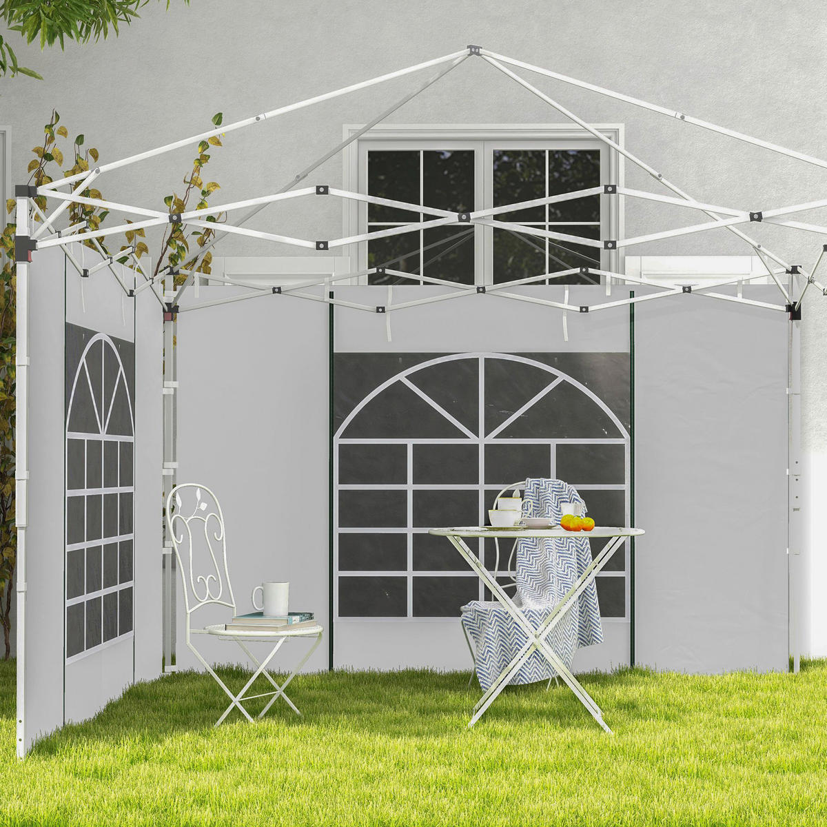 Outsunny Pavillon-Seitenwände weiß Polyester H/L: ca. 195x295 cm Pavillon-Seitenwände - weiß (295,00cm) - Outsunny