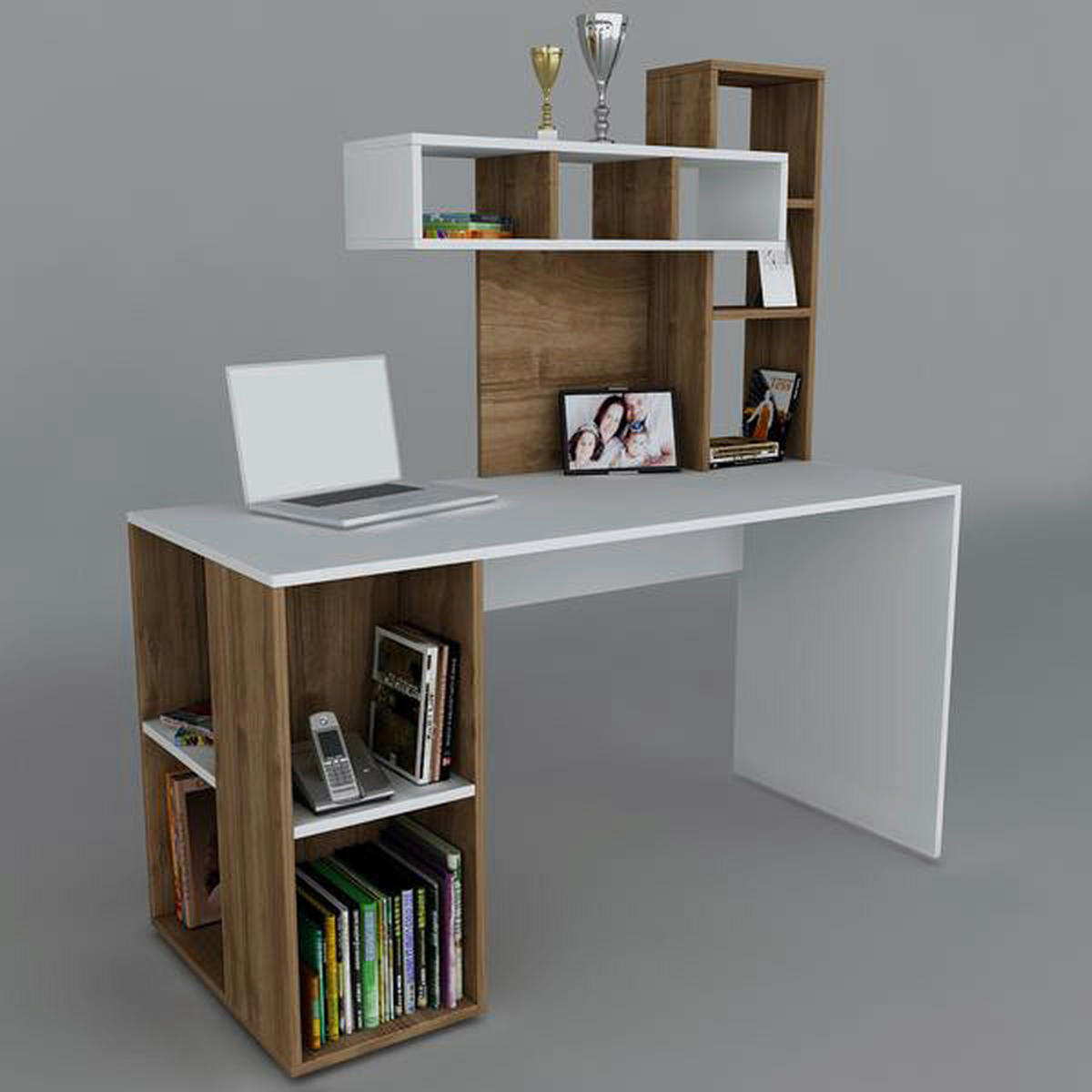 Schreibtisch Coral weiß walnuss Nachbildung B/H/T: ca. 140x75x60 cm Coral - weiß/walnuss (140,00/75,00/60,00cm) - moebel17