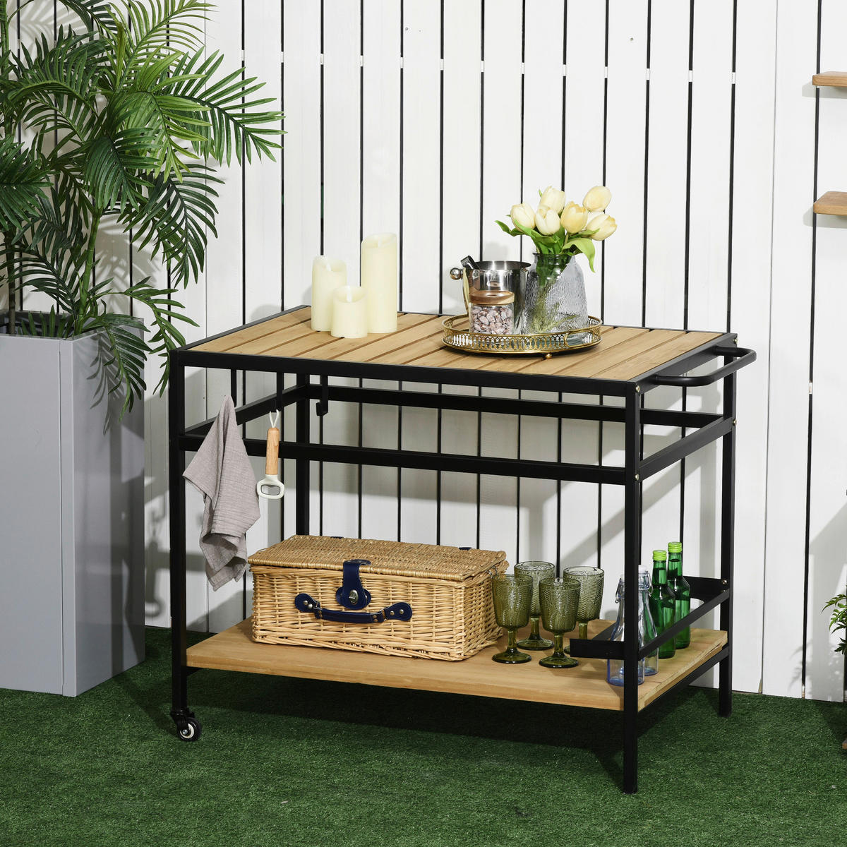 Outsunny Servierwagen natur Stahl B/H/L: ca. 65x80x107 cm Servierwagen - natur (107,00/65,00/80,00cm) - Outsunny