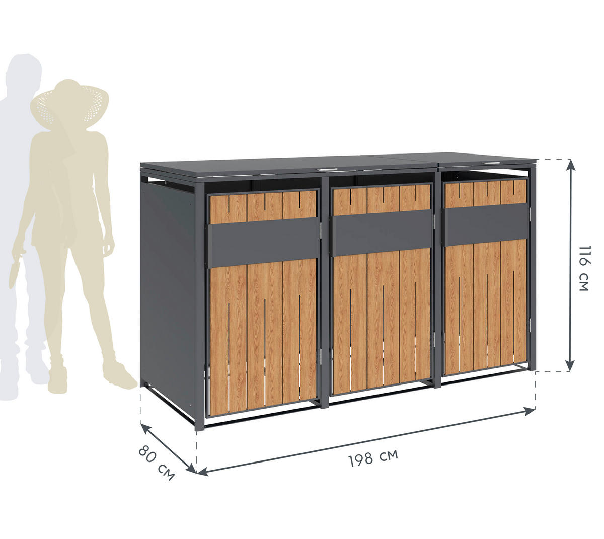 Westmann Mülltonnenbox Varius Holzoptik B/H/L: ca. 198x116x80 cm Varius - Holzoptik (80,00/198,00/116,00cm) - Westmann
