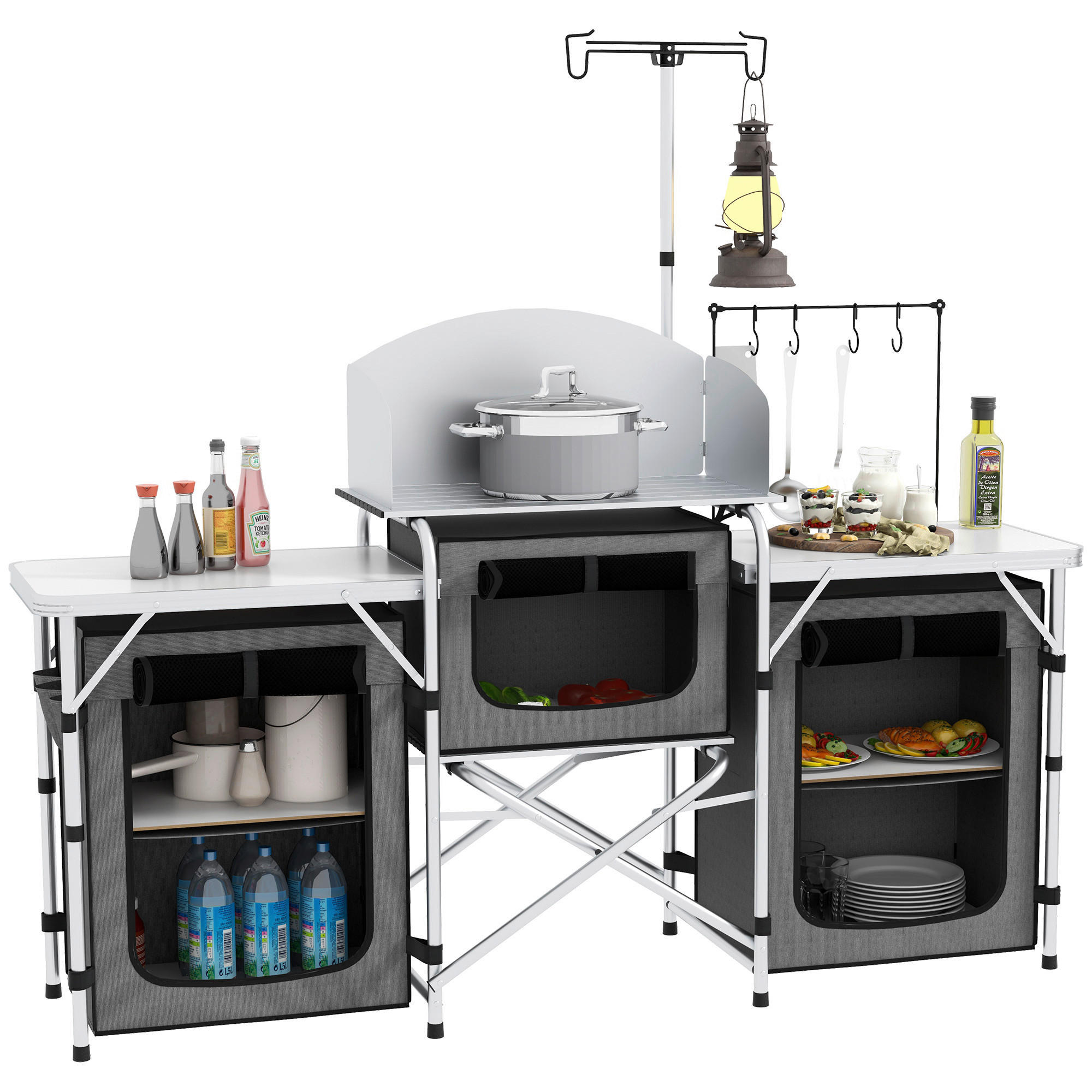 Outsunny Campingküche B/H/L: ca. 48x119x172 cm Campingküche - grau (172,00/48,00/119,00cm) - Outsunny