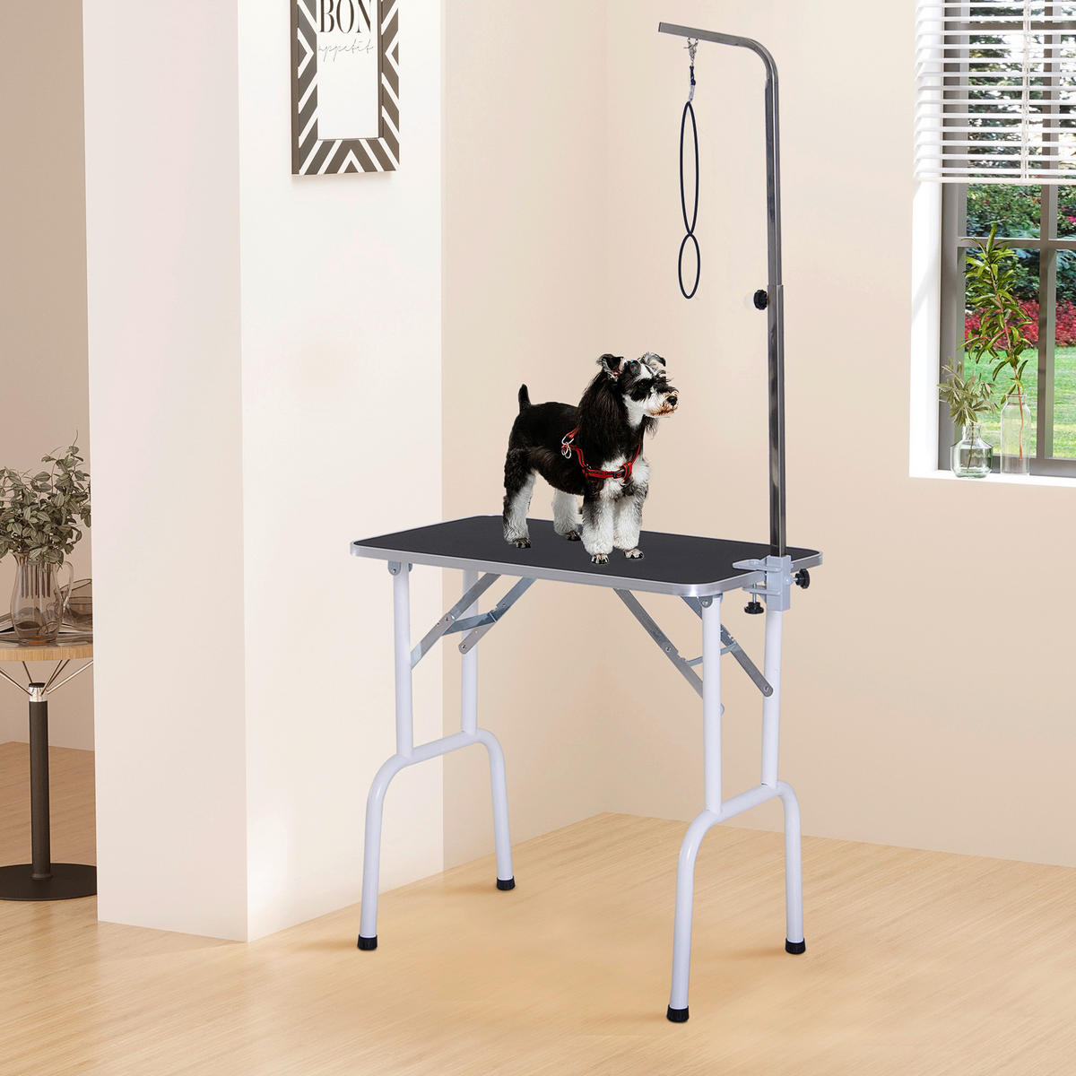 PawHut Tier-Zubehör schwarz Edelstahl B/H/L: ca. 48x81x80 cm Trimmtisch - weiß/schwarz (80,00/48,00/81,00cm) - PawHut