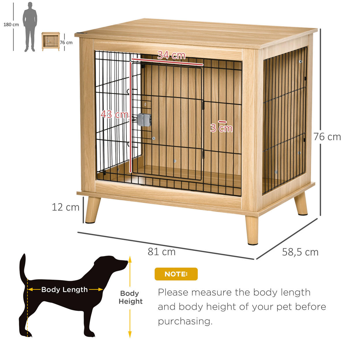 PawHut Hunde-Zubehör Eiche Polypropylen B/H/L: ca. 58,5x81x76 cm Hundekäfig - Eiche (76,00/58,50/81,00cm) - PawHut