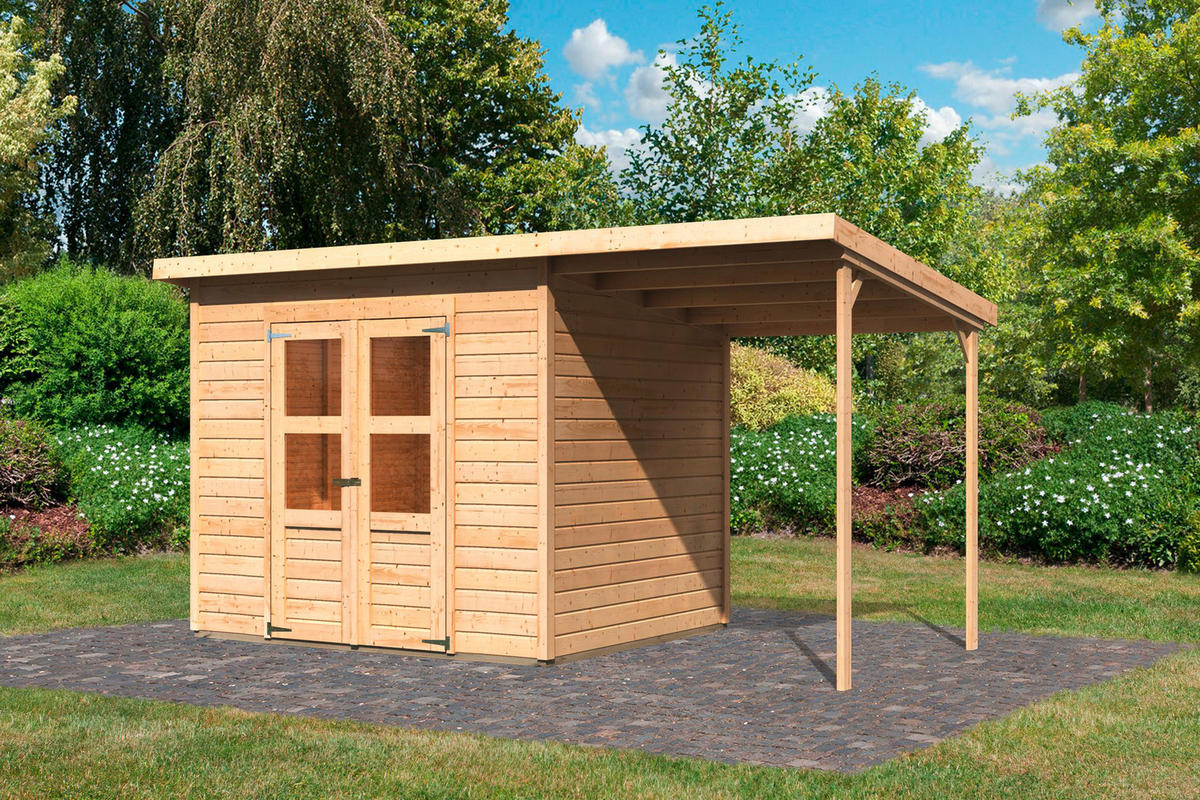 Karibu Gartenhaus Tony 2 mit Anbau B/H/T: ca. 242x220x214 cm Tony 2 mit Anbau - natur (242,00/220,00/214,00cm) - Karibu