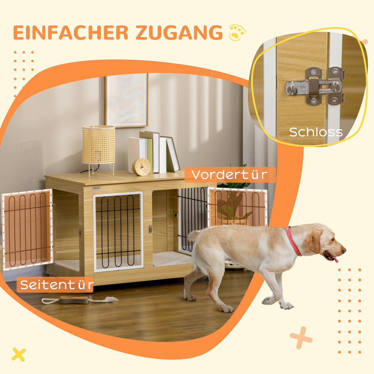 PawHut Hunde-Zubehör Eiche Polypropylen B/H/L: ca. 58x90x65 cm Hundekäfig - Eiche (65,00/58,00/90,00cm) - PawHut