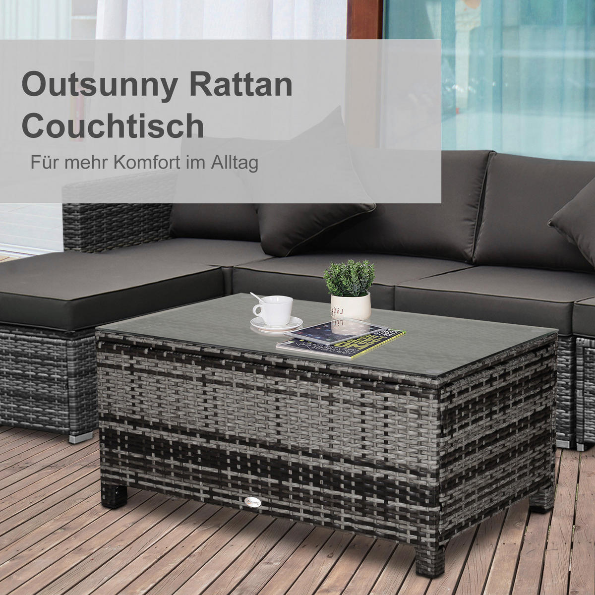 Outsunny Beistelltisch grau Polyrattan B/H/L: ca. 50x85x39 cm Beistelltisch - grau (39,00/50,00/85,00cm) - Outsunny