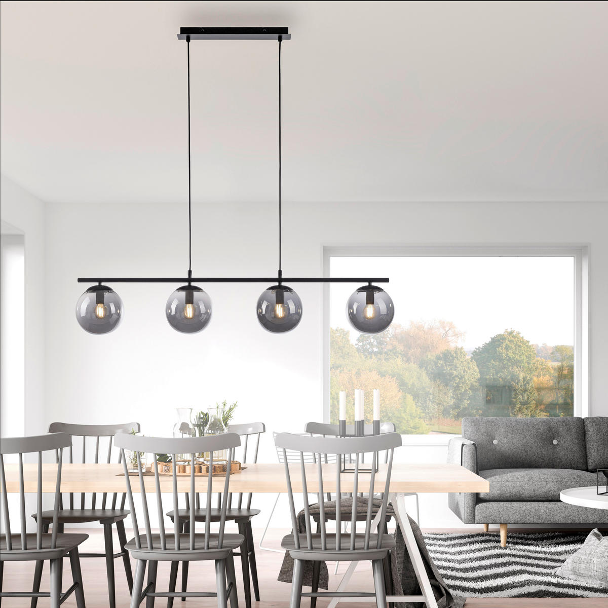 Just Light Pendelleuchte BIG WIDOW 14604-18 schwarz Metall Rauchglas B/H: ca. 100x150 cm E14 4 Brennstellen BIG WIDOW - schwarz (100,00/150,00cm) - Just Light