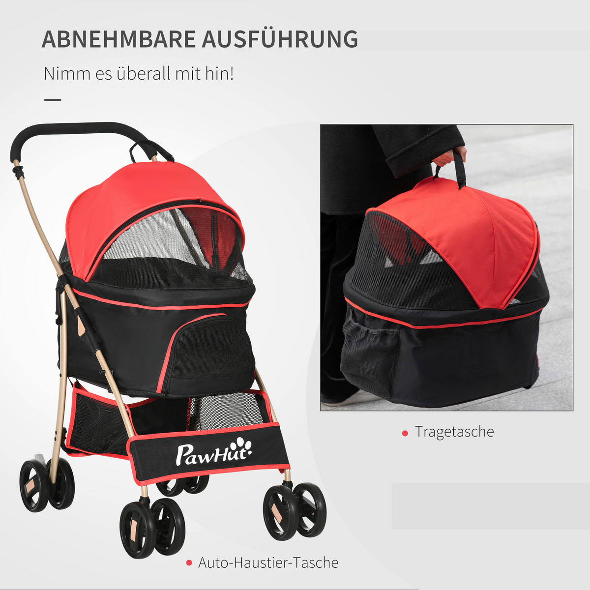 PawHut Hunde-Zubehör rot Edelstahl B/H/L: ca. 49,5x82x98 cm Hundetrolley - rot (98,00/49,50/82,00cm) - PawHut