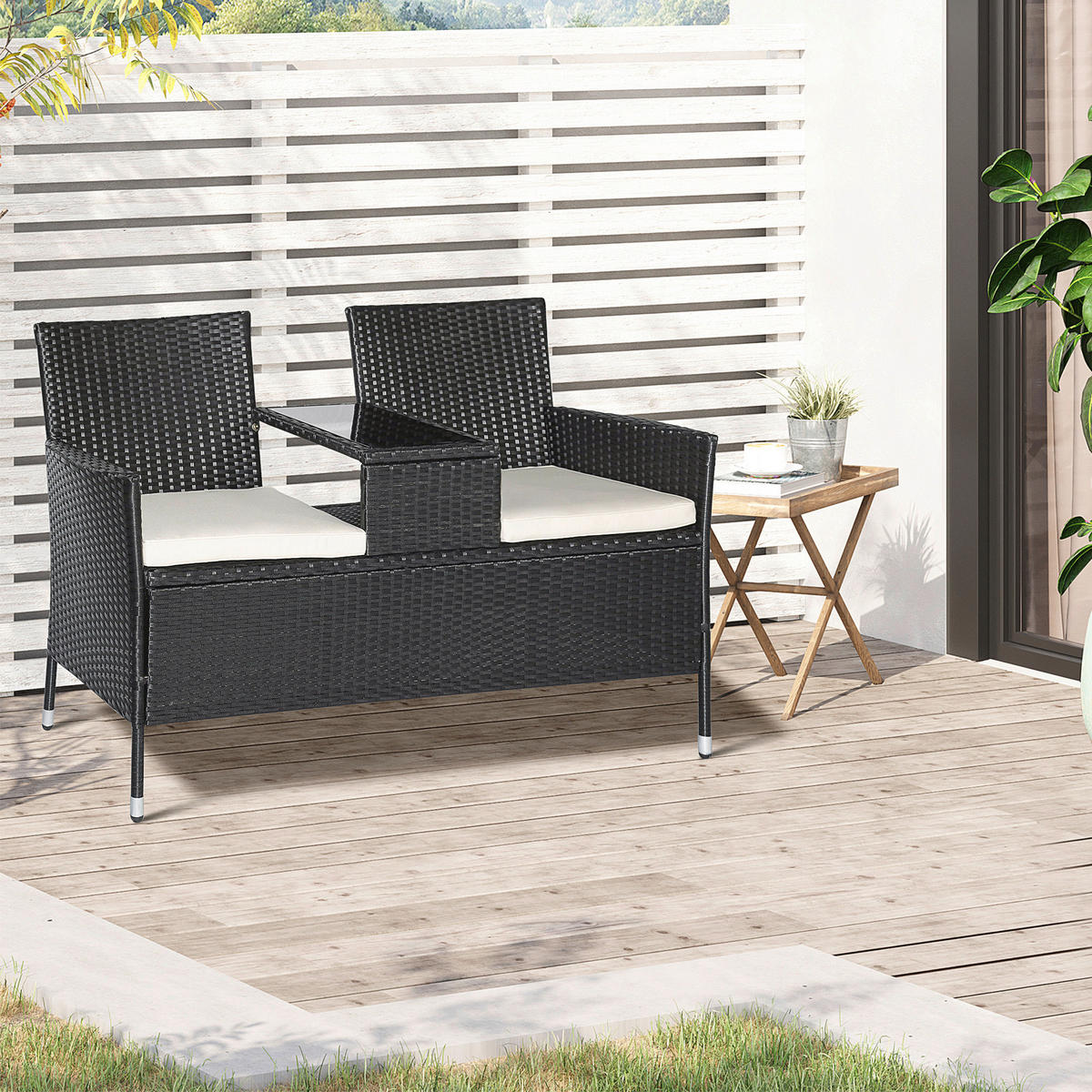 Outsunny Sitzgruppe schwarz Polyrattan B/H/L: ca. 63x133x84 cm Gartenmöbel-Set - schwarz (84,00/63,00/133,00cm) - Outsunny
