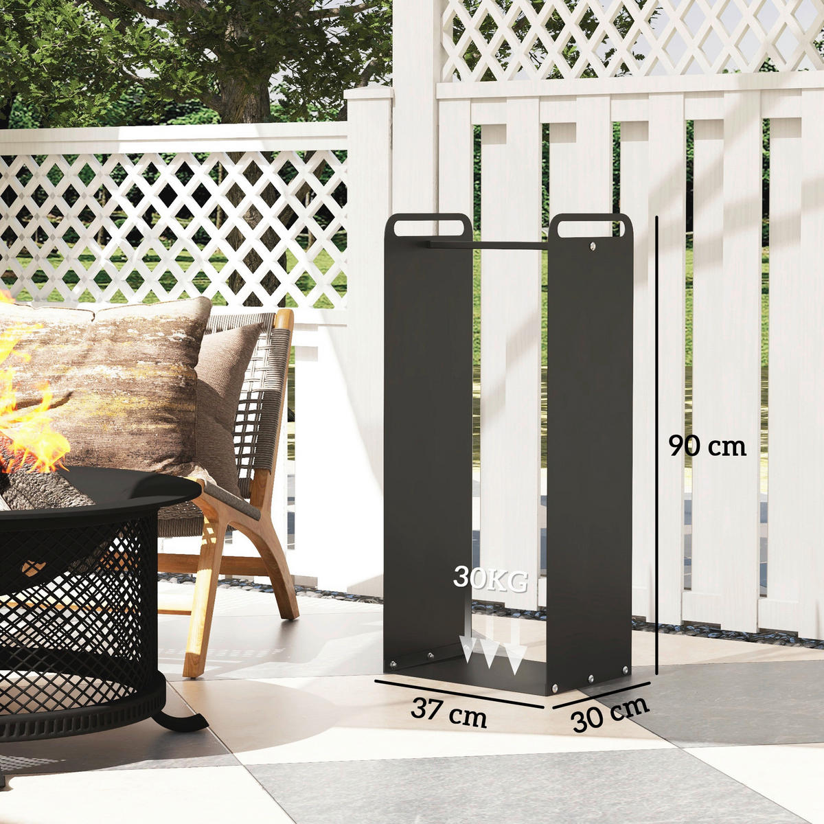 Outsunny Kaminholzregal schwarz B/H/L: ca. 30x90x37 cm Kaminholzregal - schwarz (37,00/30,00/90,00cm) - Outsunny