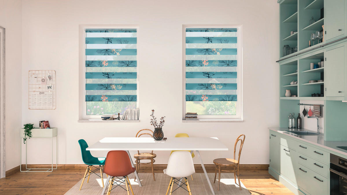 Doppelrollo Duo Aqua Floral blau B/L: ca. 60x150 cm Duo Aqua Floral - blau (60,00/150,00cm) - LICHTBLICK