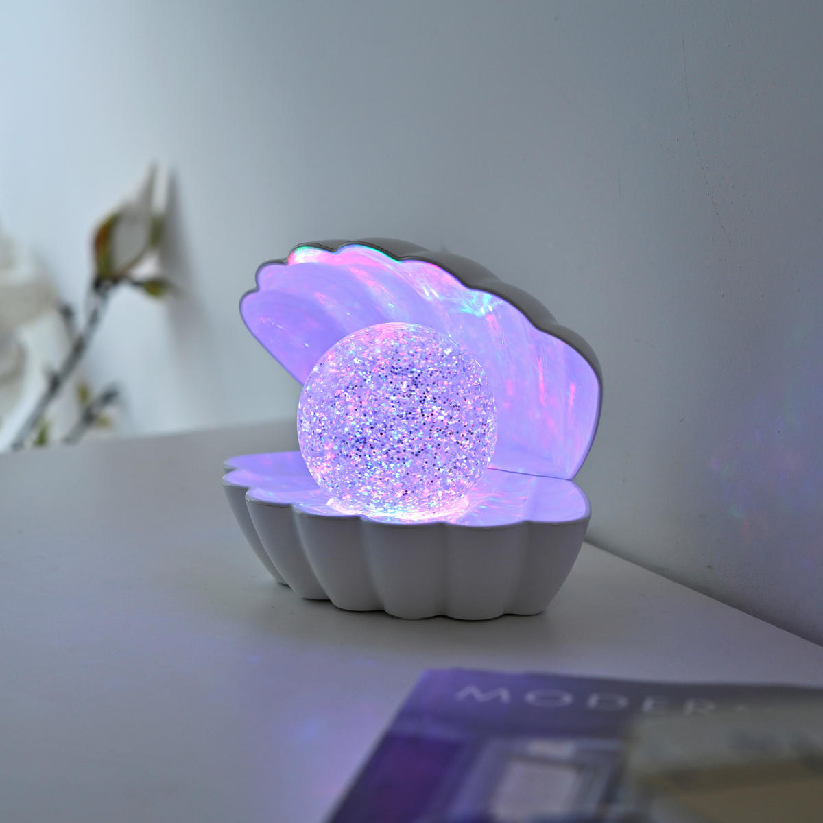 Just Light LED-Dekoleuchte weiß Kunststoff B/H/D: ca. 18x13x14,8 cm LED-Dekoleuchte_Muschel - weiß (14,80/13,00cm) - Just Light