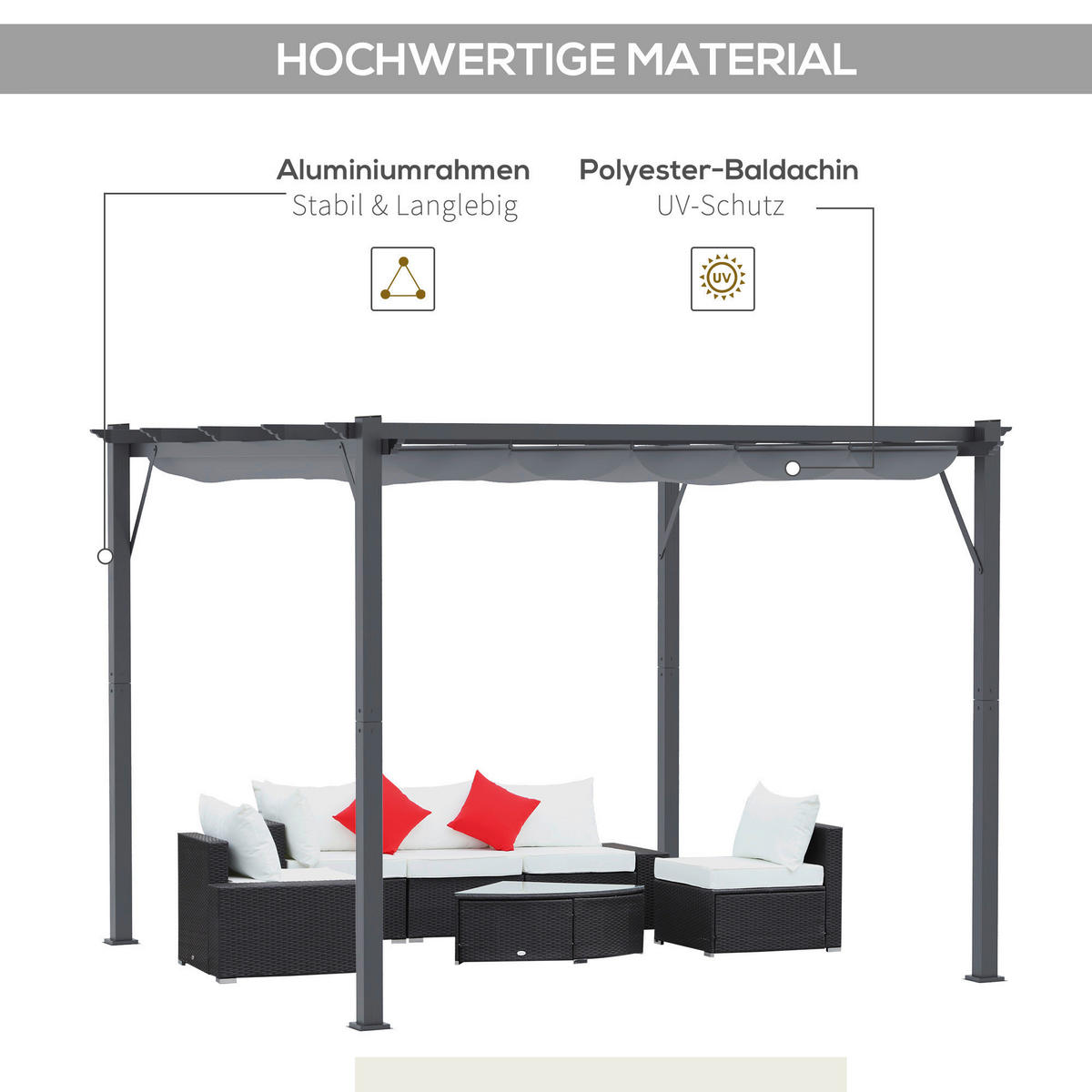 Outsunny Pergola mit Schiebedach grau Aluminium B/H/L: ca. 300x223x300 cm Pergola mit Schiebedach - kaffee/grau (300,00/300,00/223,00cm) - Outsunny