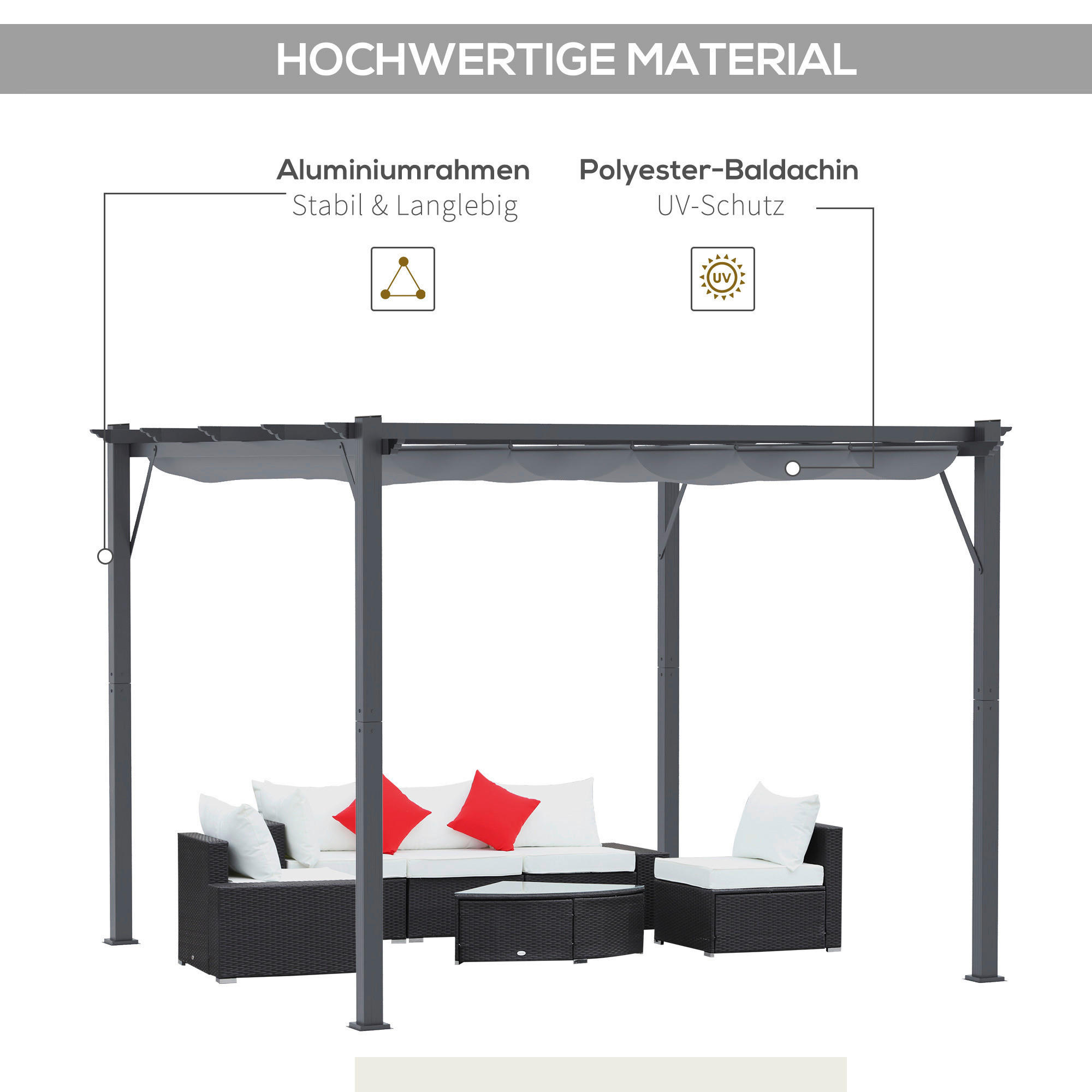 Outsunny Pergola mit Schiebedach grau Al...