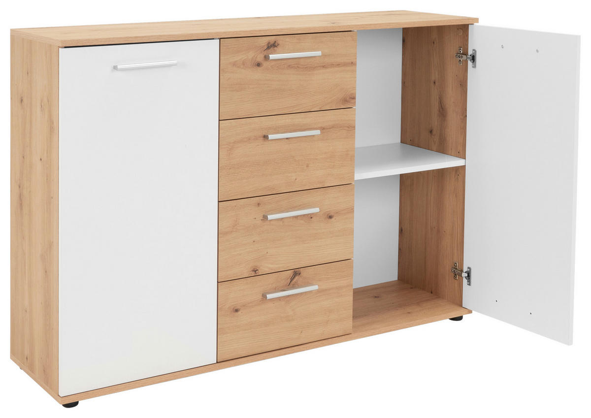 Kommode Jacky 2 Eiche Artisan Nachbildung weiß B/H/T: ca. 120x85x35 cm Jacky 2 - Eiche/weiß (120,00/85,00/35,00cm)