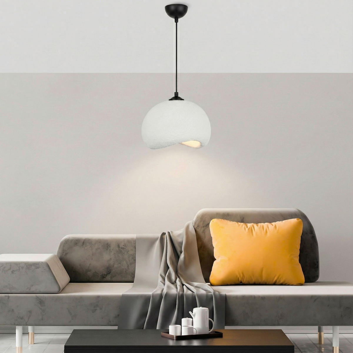 Opviq Pendelleuchte weiß schwarz Polyester-Mischgewebe Metall B/H/L: ca. 29x120x34 cm E27 1 Brennstellen Yontu-15850-B - weiß/schwarz (34,00/29,00/120,00cm) - Opviq