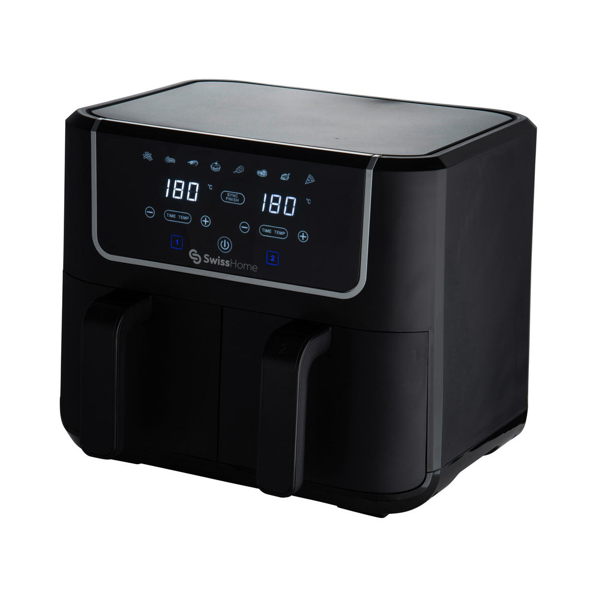 SWISS HOME Doppel-Heißluftfritteuse SH-6931 schwarz Kunststoff B/H/L: ca. 24x28x32 cm ca. 3 l BLACK DARK - schwarz (32,00/24,00/28,00cm) - SWISS HOME