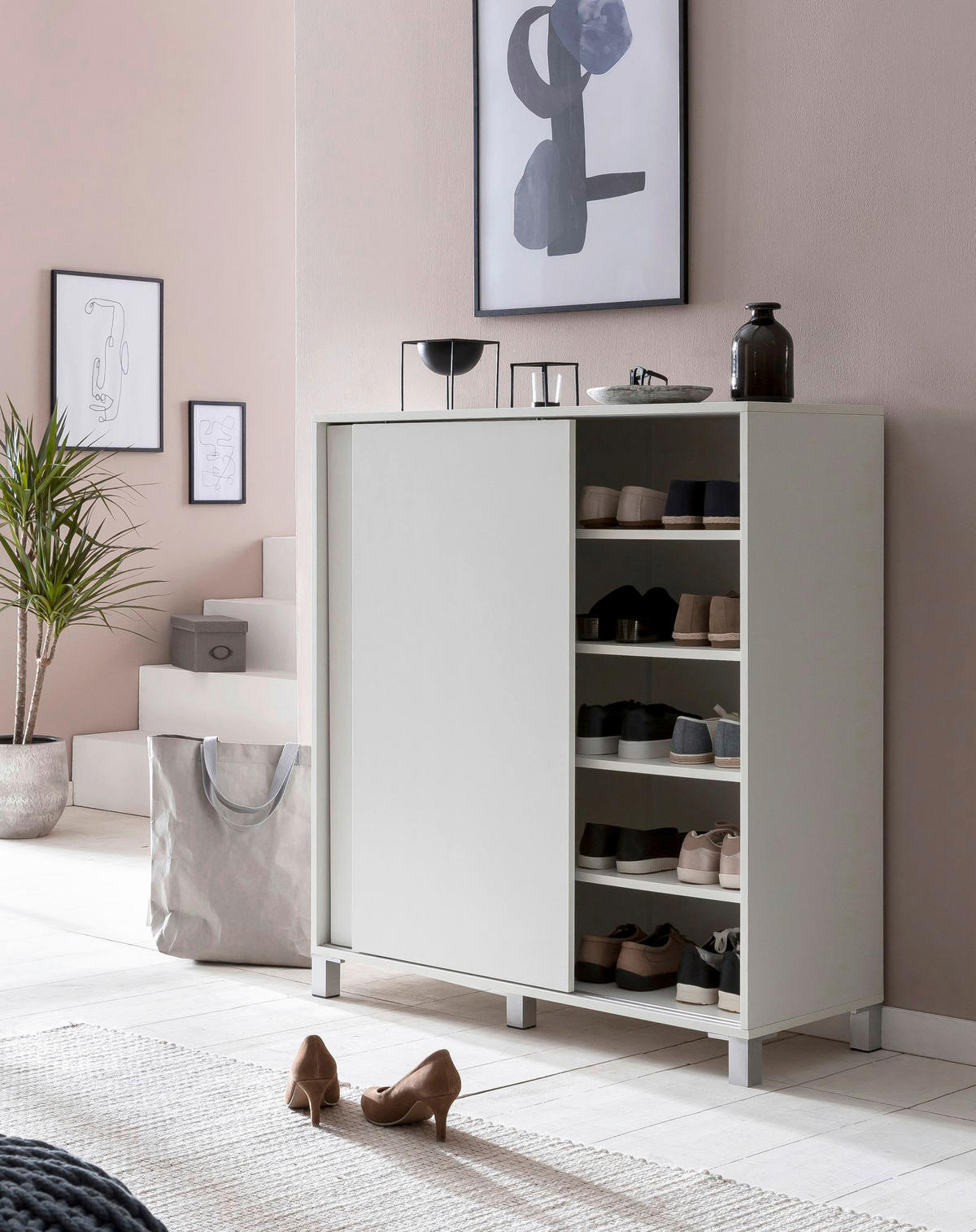 Schuhschrank weiß B/H/T: ca. 100x108x37,5 cm Schuhschrank - weiß (100,00/108,00/37,50cm) - Wohnling