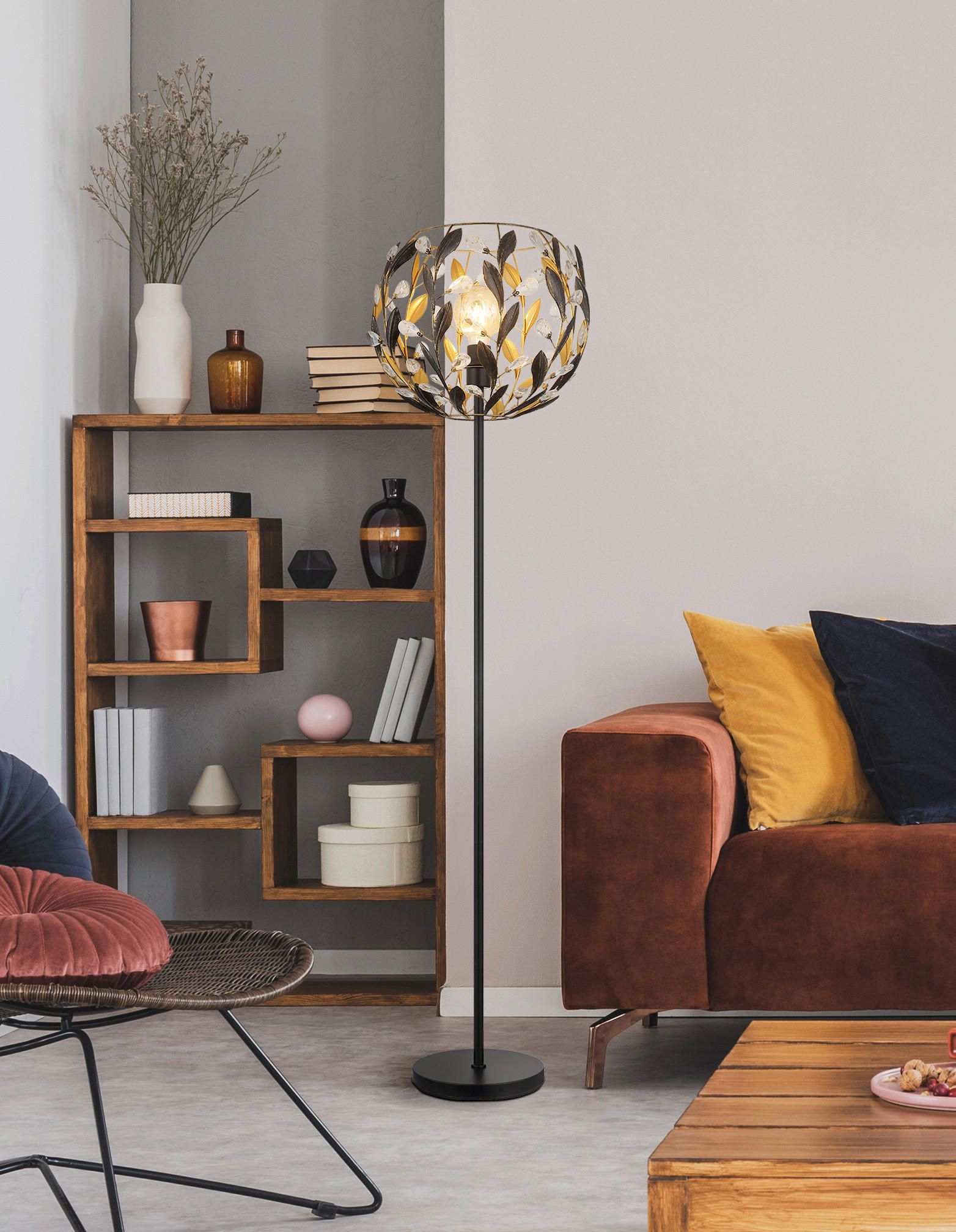 Thumbnail - GLOBO Stehleuchte MIKA 15759S schwarz gold Metall H/D: ca. 157x40 cm E27 1 Brennstellen