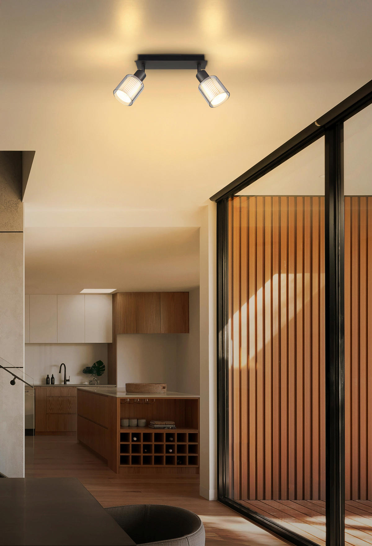 GLOBO Strahler schwarz Chrom Metall Glas B/H/L: ca. 10x30x13 cm E14 2 Brennstellen Strahler-Villegas - schwarz/Chrom (13,00/10,00/30,00cm) - GLOBO