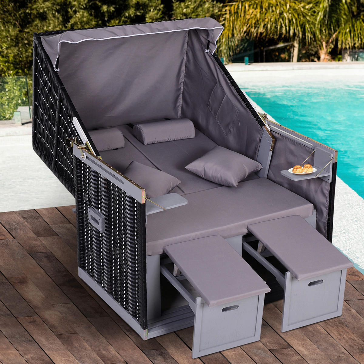 Outsunny Strandkorb grau Metall B/H/T: ca. 118x150x79 cm Strandkorb - grau (118,00/150,00/79,00cm) - Outsunny