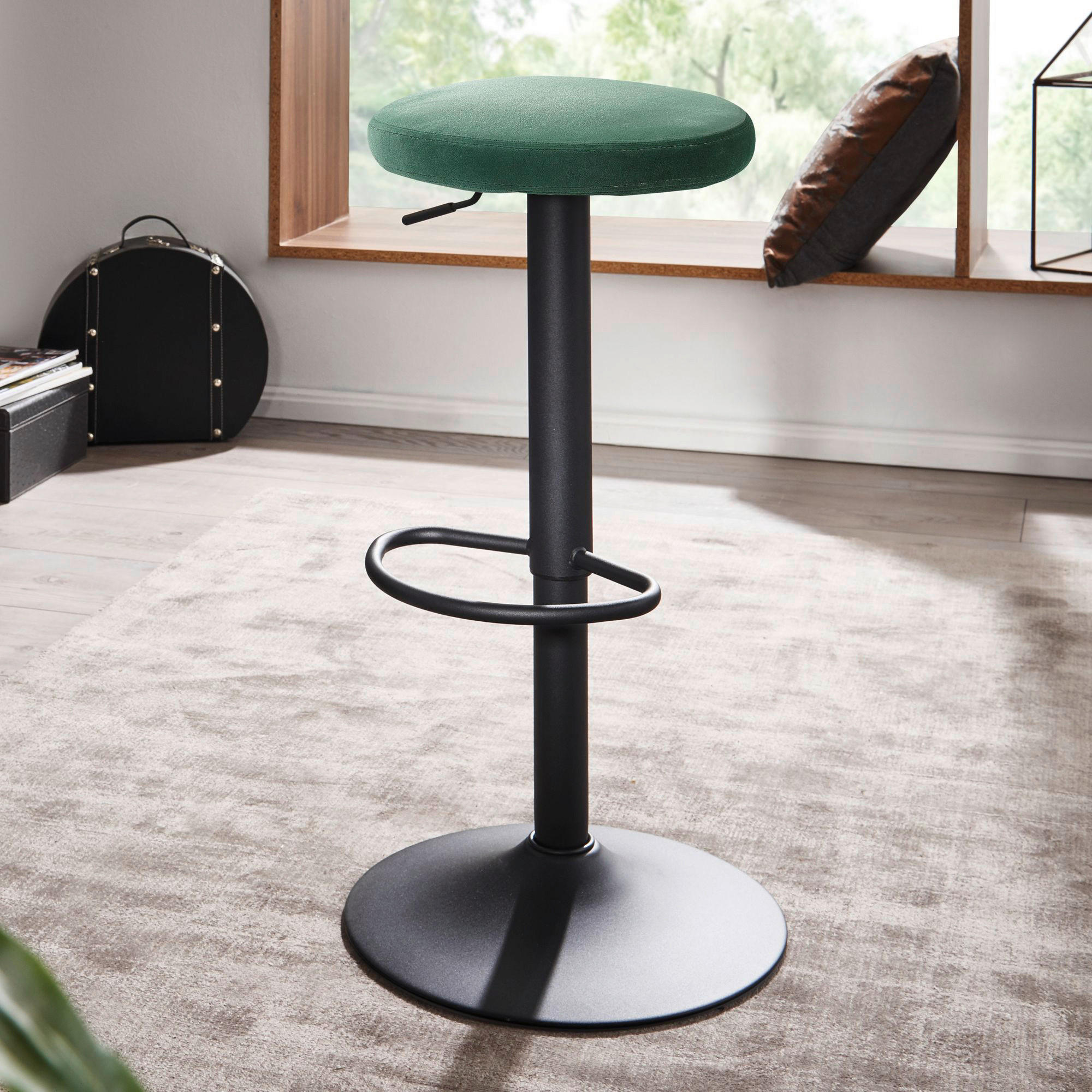 Barhocker grün schwarz Stoff Eisen B/H/T: ca. 40x58x40 cm Barhocker - schwarz/grün (40,00/58,00/40,00cm) - Wohnling
