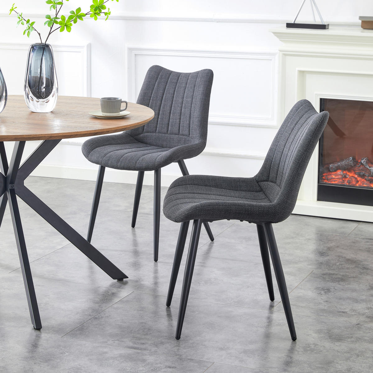 Stuhl LOTTA, 2er Set anthrazit schwarz Webstoff B/H/T: ca. 53x86x59 cm LOTTA, 2er Set - schwarz/anthrazit (53,00/86,00/59,00cm) - xonox.home