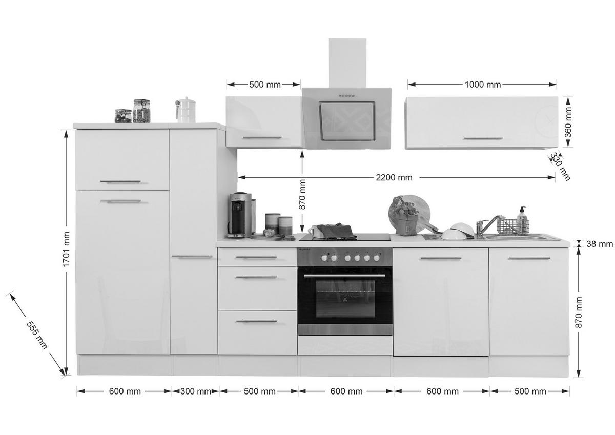Respekta Küchenblock Amanda grau Hochglanz B/H/T: ca. 310x200x60 cm Amanda - Edelstahloptik/grau (310,00/200,00/60,00cm) - Respekta