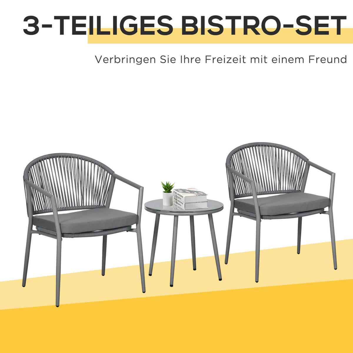 Outsunny Bistro-Set hellgrau Stahl B/H/L: ca. 62x78x58 cm Bistro-Set - hellgrau (58,00/62,00/78,00cm) - Outsunny