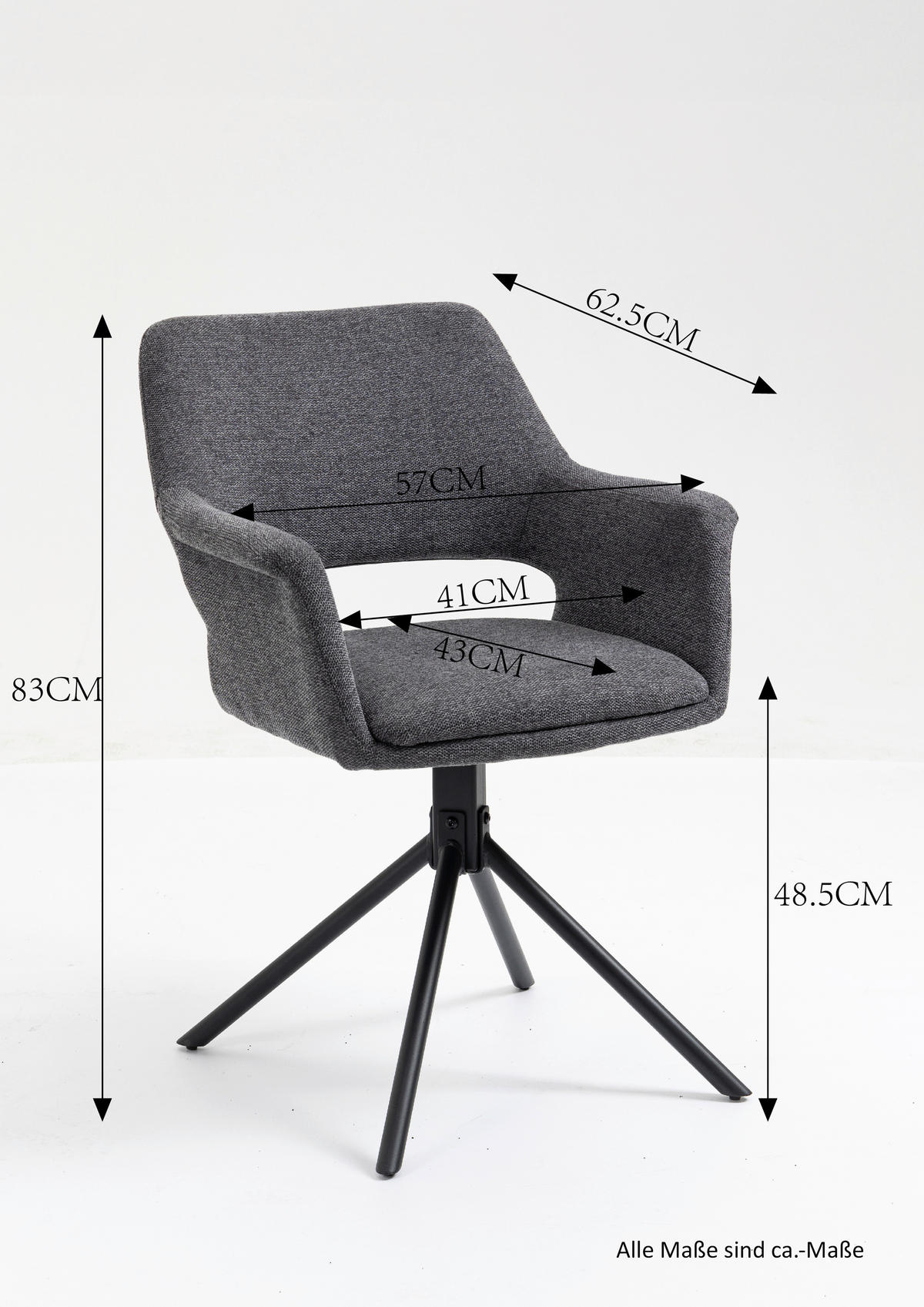 Stuhl ELEONORE 2er-Set grau schwarz Webstoff Metall B/H/T: ca. 57x84x61 cm ELEONORE 2er-Set - schwarz/grau (57,00/84,00/61,00cm) - byLIVING