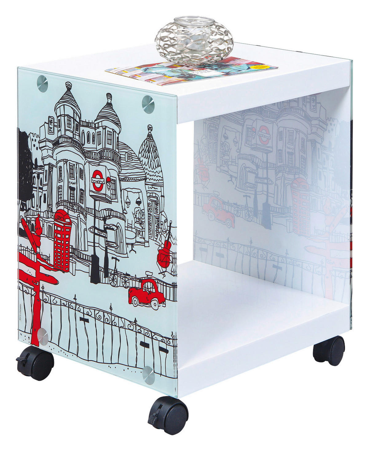 Beistelltisch Logo weiß MDF Glas B/H/T: ca. 38x46x33,5 cm Logo - weiß/schwarz (38,00/46,00/33,50cm) - Inter Link