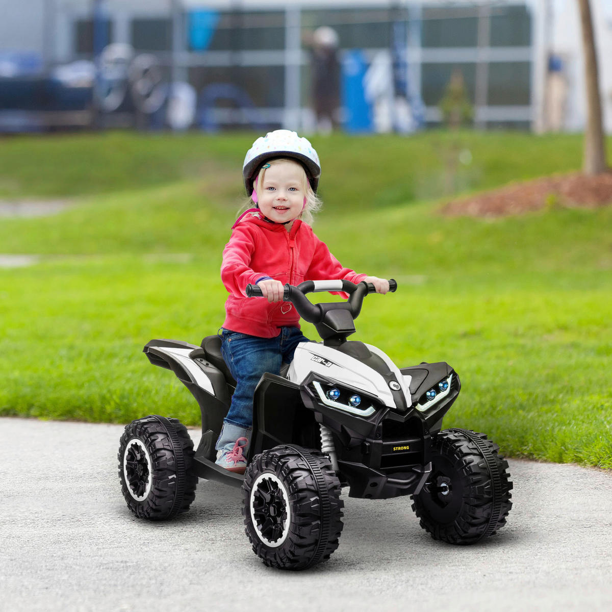 HOMCOM Kinderauto schwarz B/H/L: ca. 53x83x55,5 cm Elektro-Quad - weiß/schwarz (55,50/53,00/83,00cm) - HOMCOM