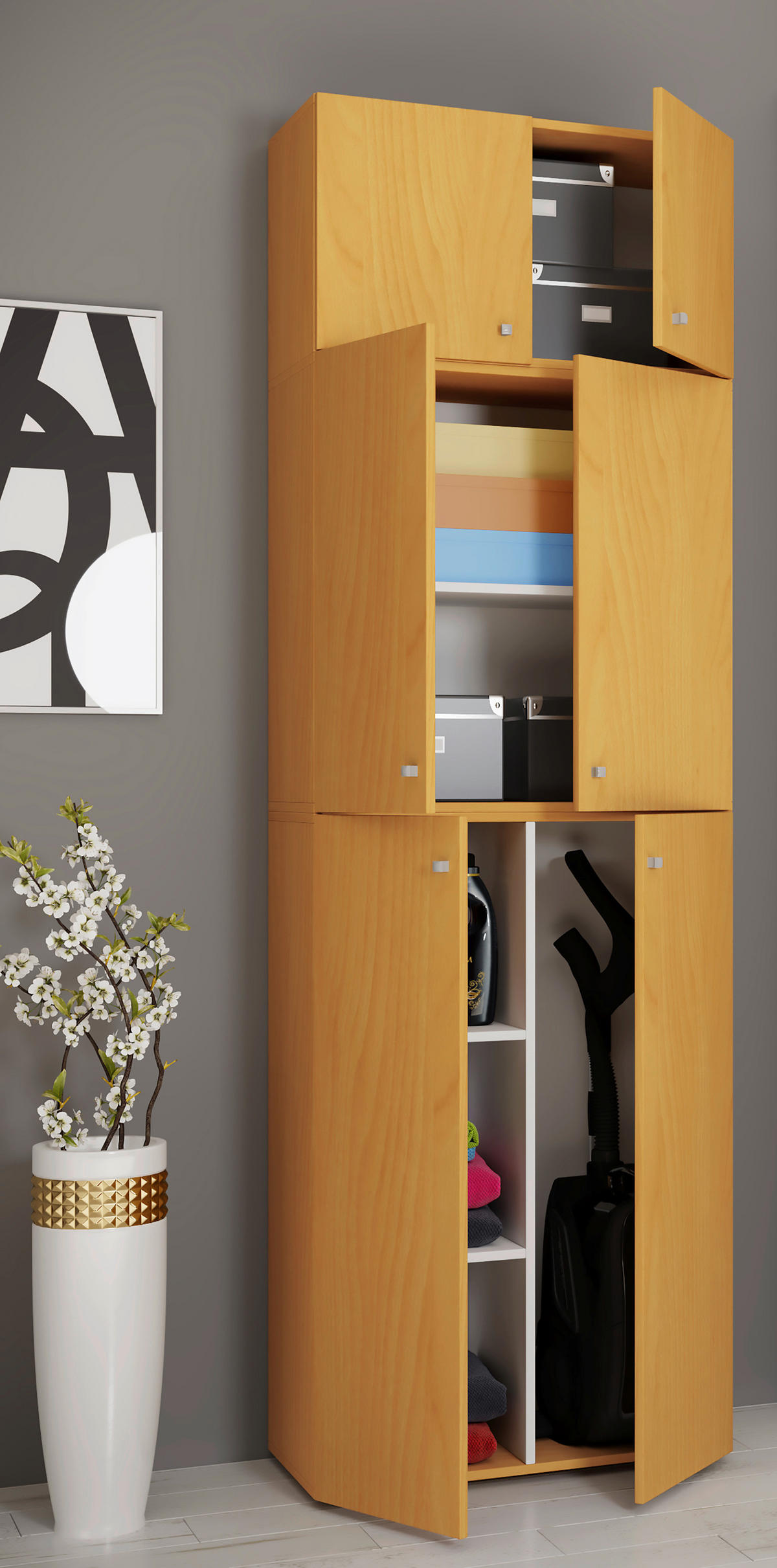 Putzschrank Lona buche Nachbildung weiß B/H/T: ca. 70x223x39 cm Lona - weiß/buche (70,00/223,00/39,00cm) - VCM Möbel