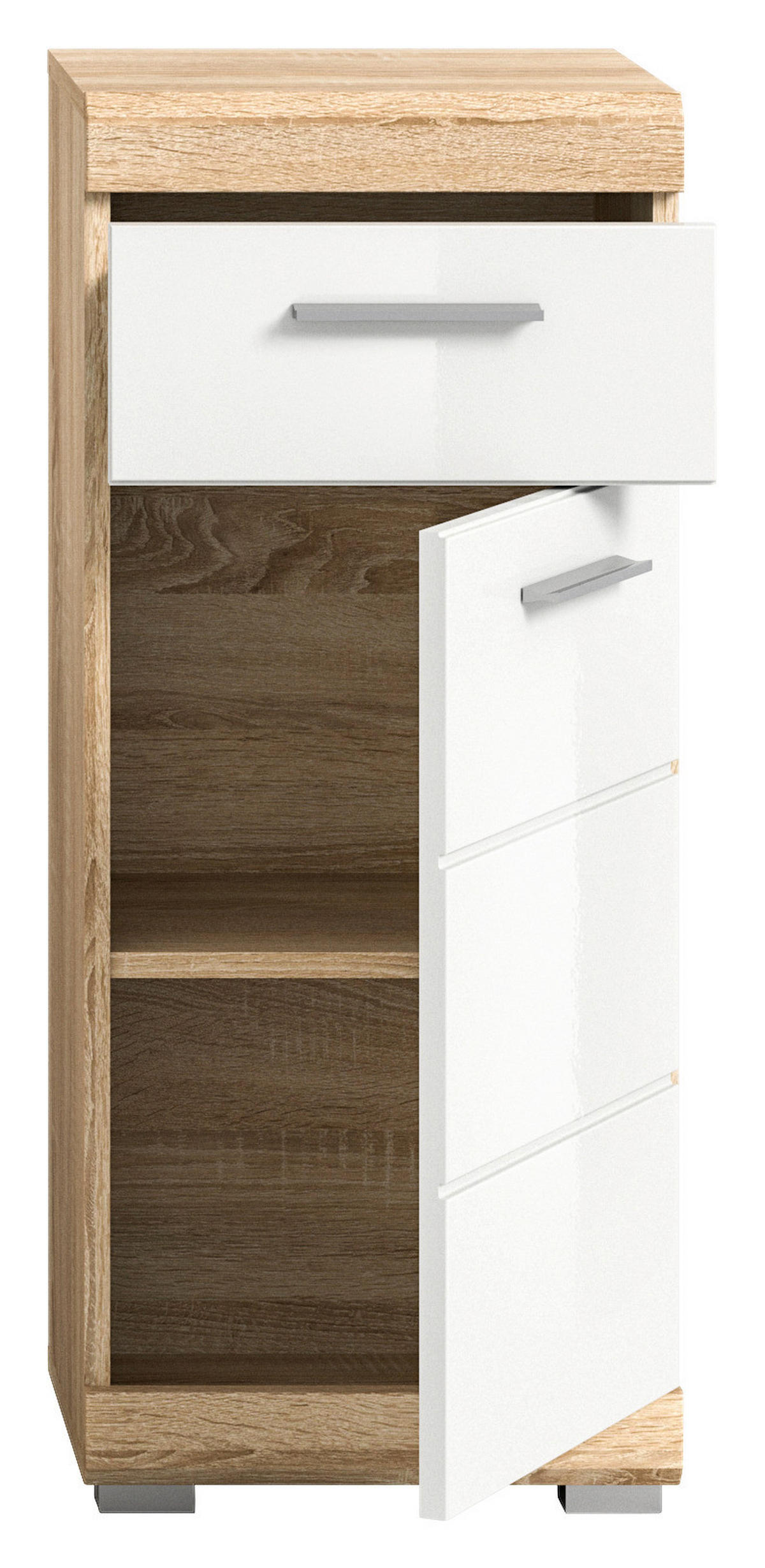 Badkommode LAMBADA Eiche Sonoma hell Nachbildung weiß Hochglanz B/H/T: ca. 37x88x31 cm LAMBADA - Eiche/weiß (37,00/88,00/31,00cm) - xonox.home