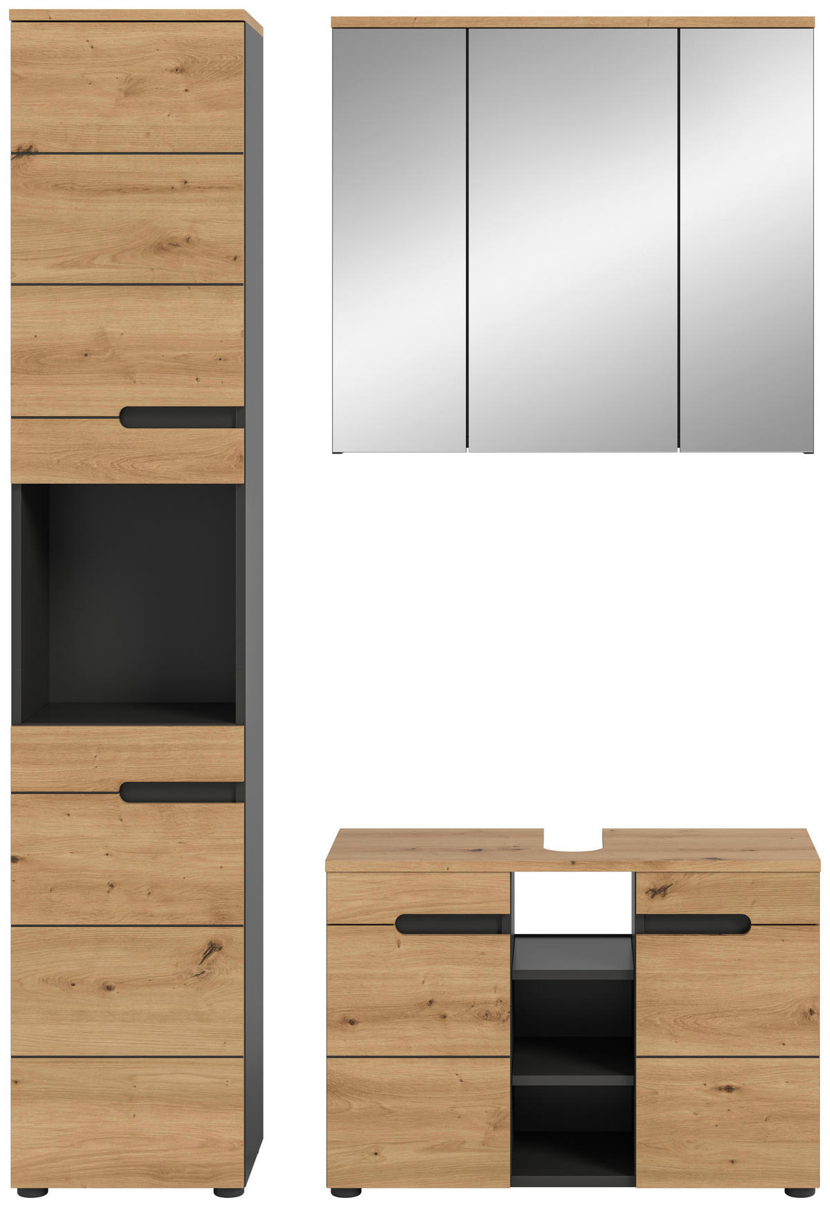 Badezimmer-Set Canu Basalt Eiche Artisan Nachbildung B/H/T: ca. 133x193x34 cm Canu - Eiche/Basalt (133,00/193,00/34,00cm) - xonox.home