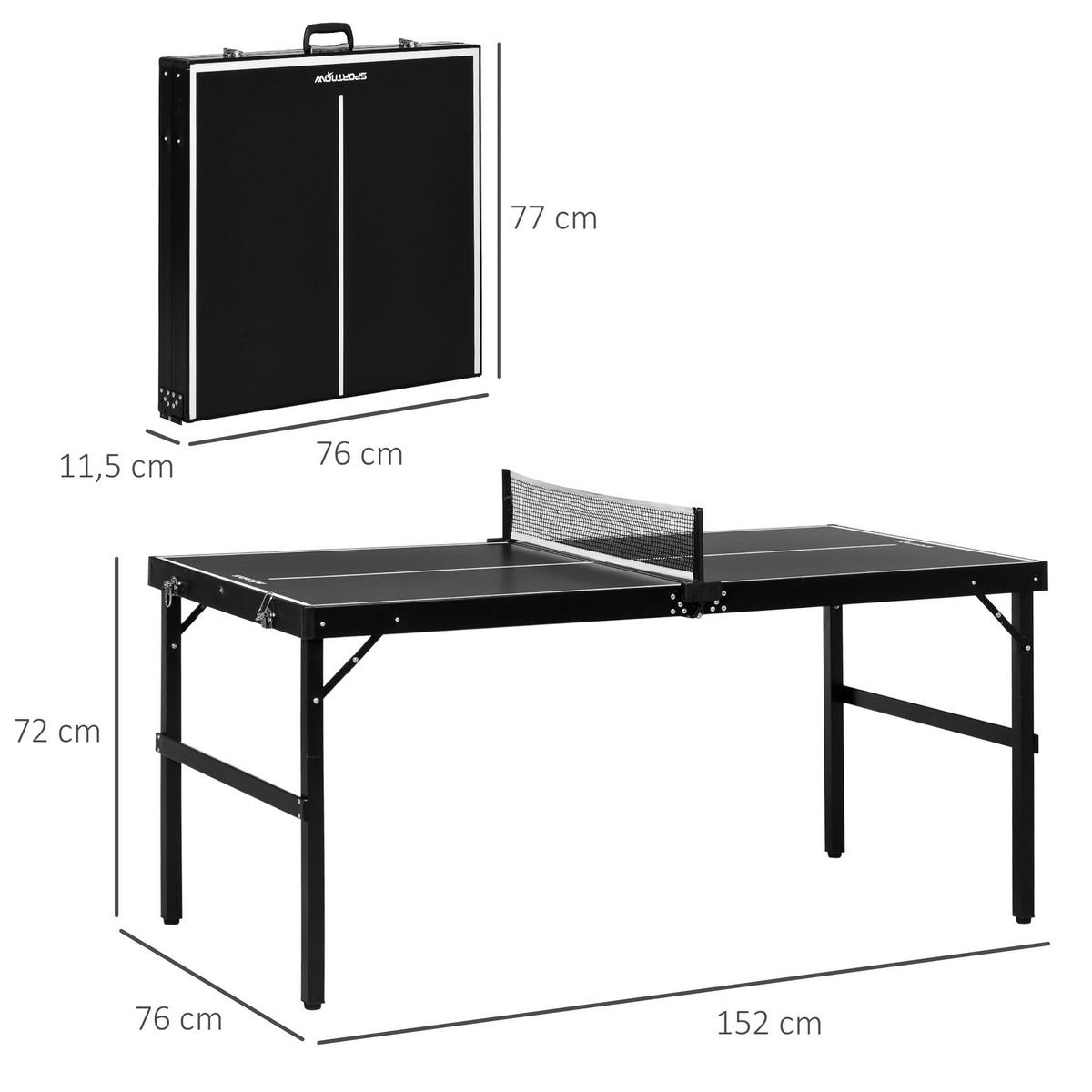 SPORTNOW Mini Tischtennisplatte schwarz Aluminium B/H/L: ca. 76x72x152 cm Mini Tischtennisplatte - schwarz (152,00/76,00/72,00cm) - SPORTNOW