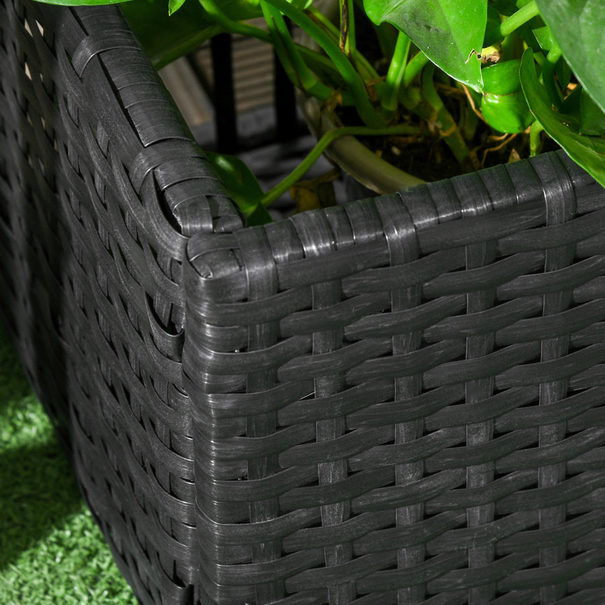 Outsunny Blumenkasten schwarz Polyrattan B/H/L: ca. 103x29x103 cm Blumenkasten - schwarz (103,00/103,00/29,00cm) - Outsunny