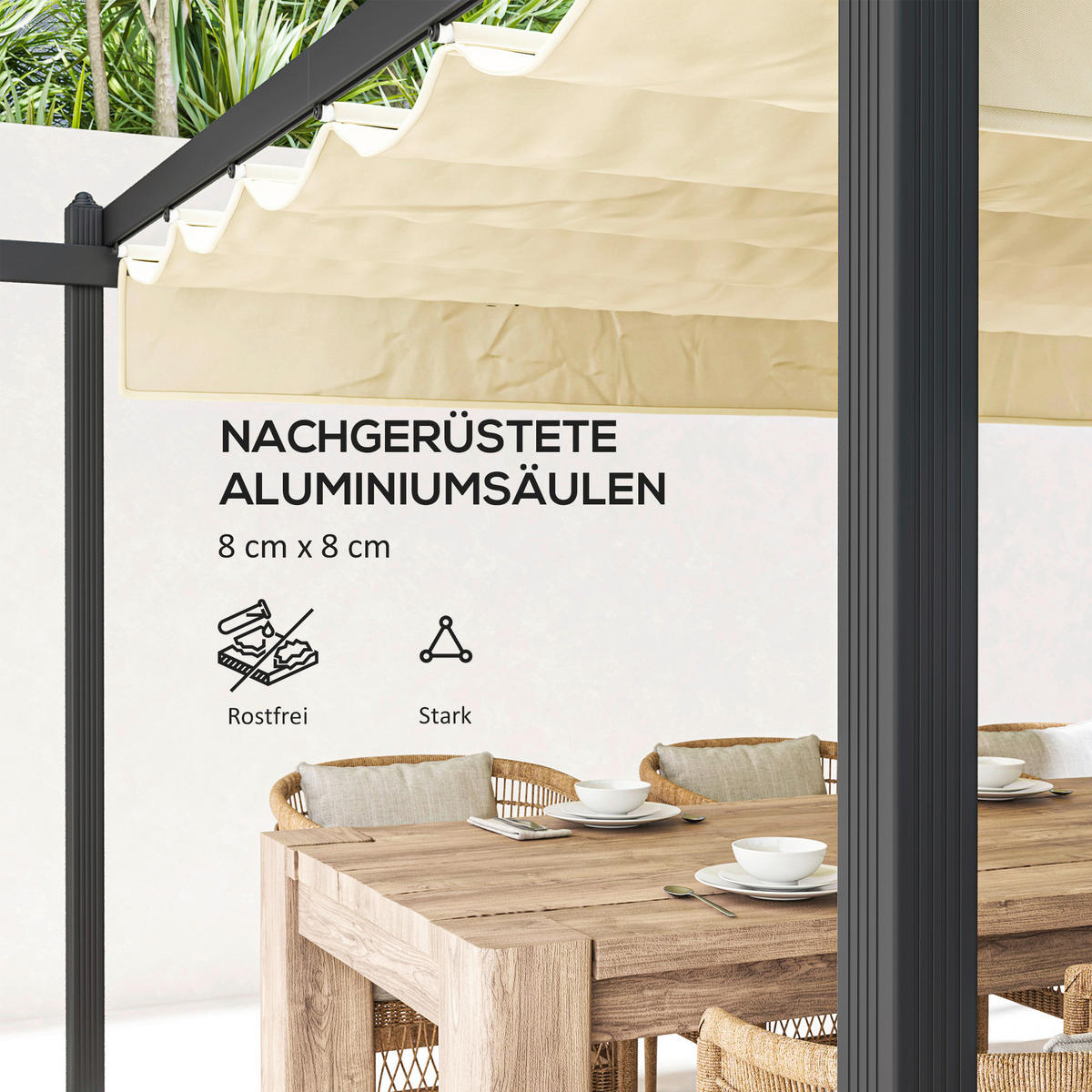 Outsunny Pergola beige Aluminium B/H/L: ca. 390x223x390 cm Pergola - beige (390,00/390,00/223,00cm) - Outsunny