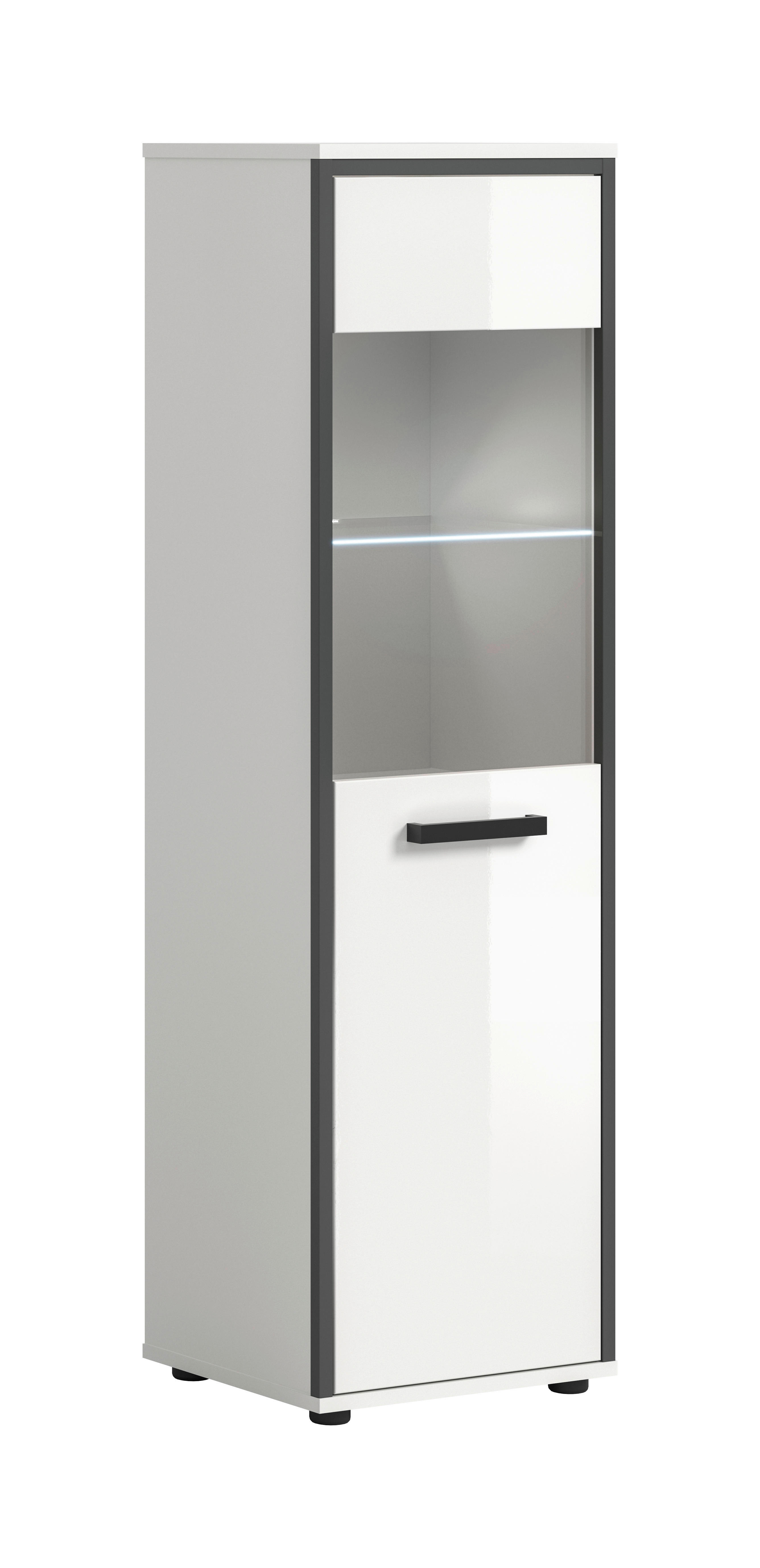 Midischrank KOJAK weiß Hochglanz anthrazit grau B/H/T: ca. 40x139x34 cm KOJAK - weiß/anthrazit (40,00/139,00/34,00cm) - xonox.home