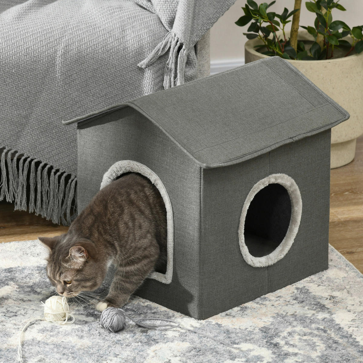 PawHut Katzenhaus grau PVC B/H/L: ca. 43,5x40,5x39 cm Katzenhaus - grau (39,00/43,50/40,50cm) - PawHut