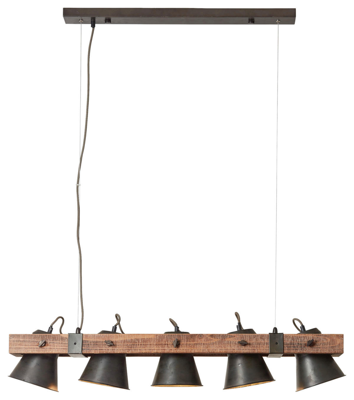 Brilliant Pendelleuchte 82175/46 schwarz dunkelbraun Metall Holz B/T/L: ca. 95x20x115 cm E27 5 Brennstellen Plow - dunkelbraun/schwarz (95,00/115,00cm) - Brilliant