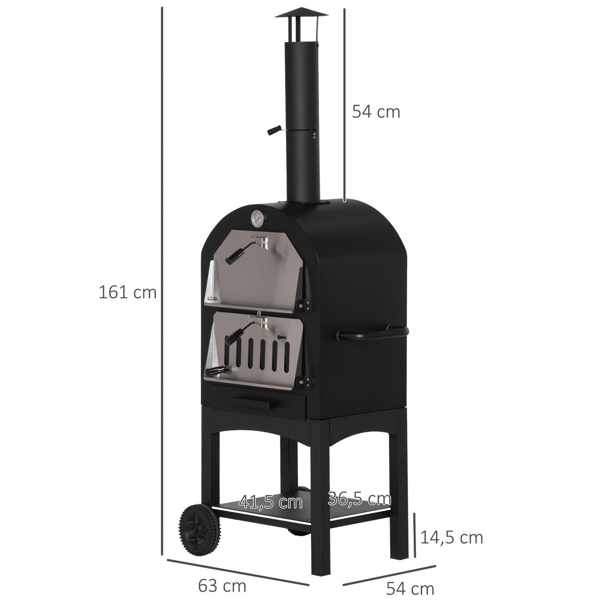 Outsunny Pizzaofen mit Schornstein schwarz Stahl B/H/L: ca. 54x161x63 cm Pizzaofen 846-085 - schwarz/silber (63,00/54,00/161,00cm) - Outsunny